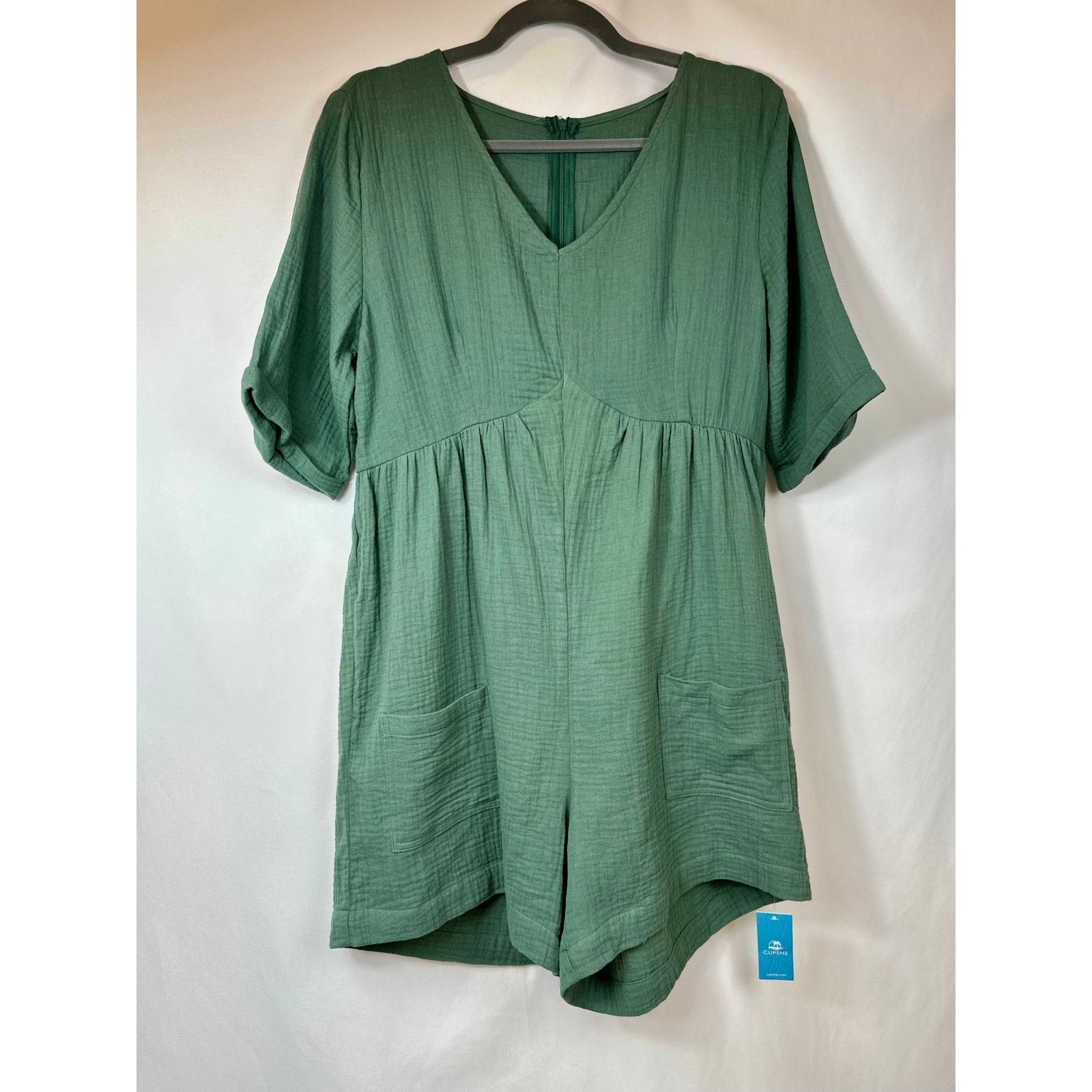 Other Cupshe Romper V Neck Wide Leg Pockets Beach Green L Size 32" / US 10 / IT 46 - 9 Thumbnail