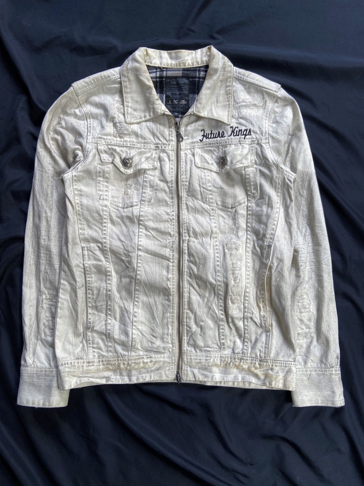 IN THE ATTIC FUTURE KINGS DISTRESSED BONDAGE DENIM JACKET