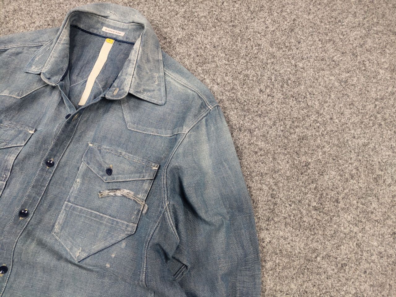 G-Star G Star Raw Essentials Tacoma Linen Blend Distressed Shirt Size US L / EU 52-54 / 3 - 4 Thumbnail