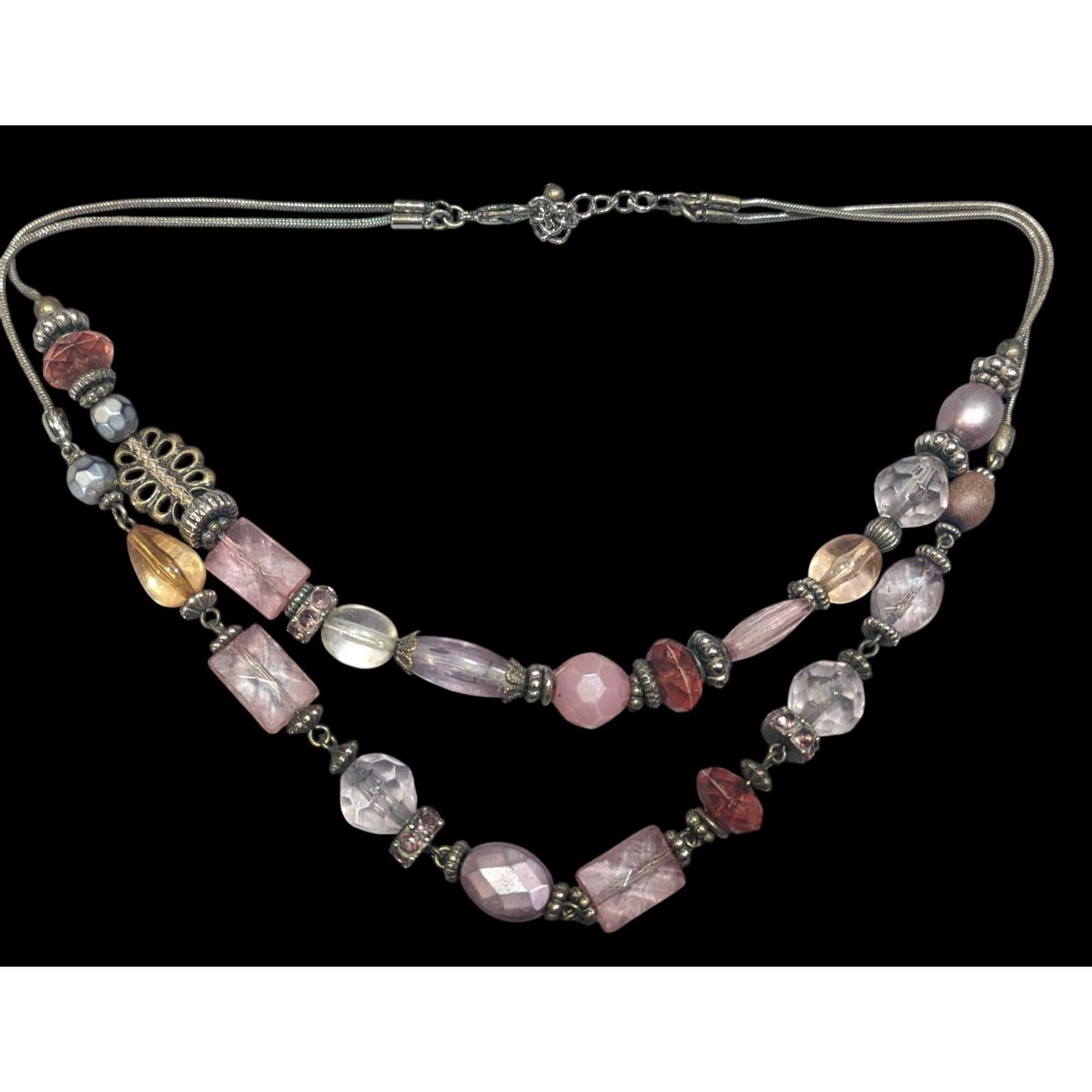 Other Coquette Pink Glass And Silver Tone Beaded Layered Necklace Size ONE SIZE - 1 Thumbnail