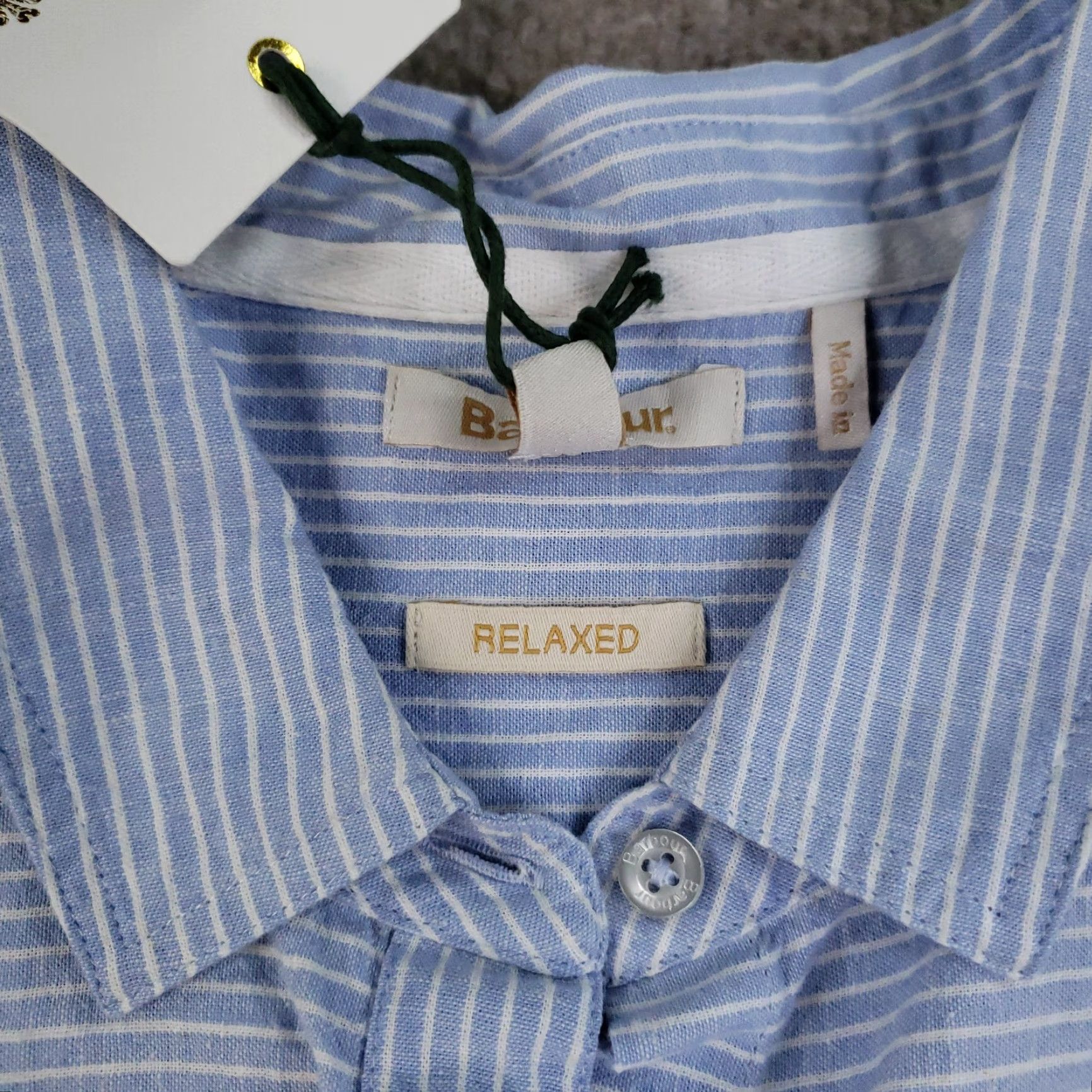 Barbour VINTAGE Barbour Women's Shirt Blouse 4 Blue White Striped Cotton Linen Roll Tab 90s Dress Size S / US 4 / IT 40 - 7 Thumbnail
