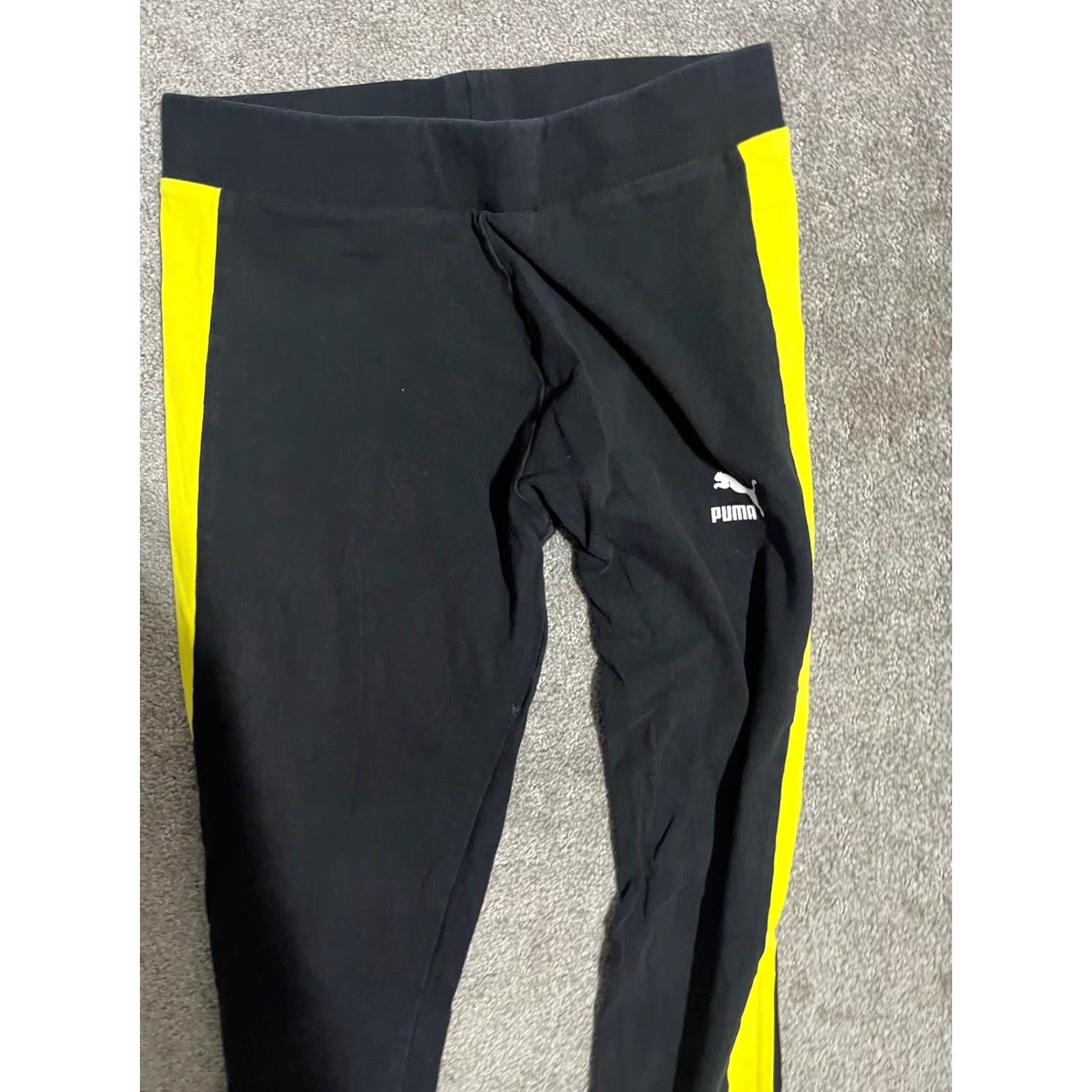 Puma Puma Leggings Womens Small Black Yellow Yoga Pants Gym Casual Stretch Size 28" / US 6 / IT 42 - 2 Thumbnail