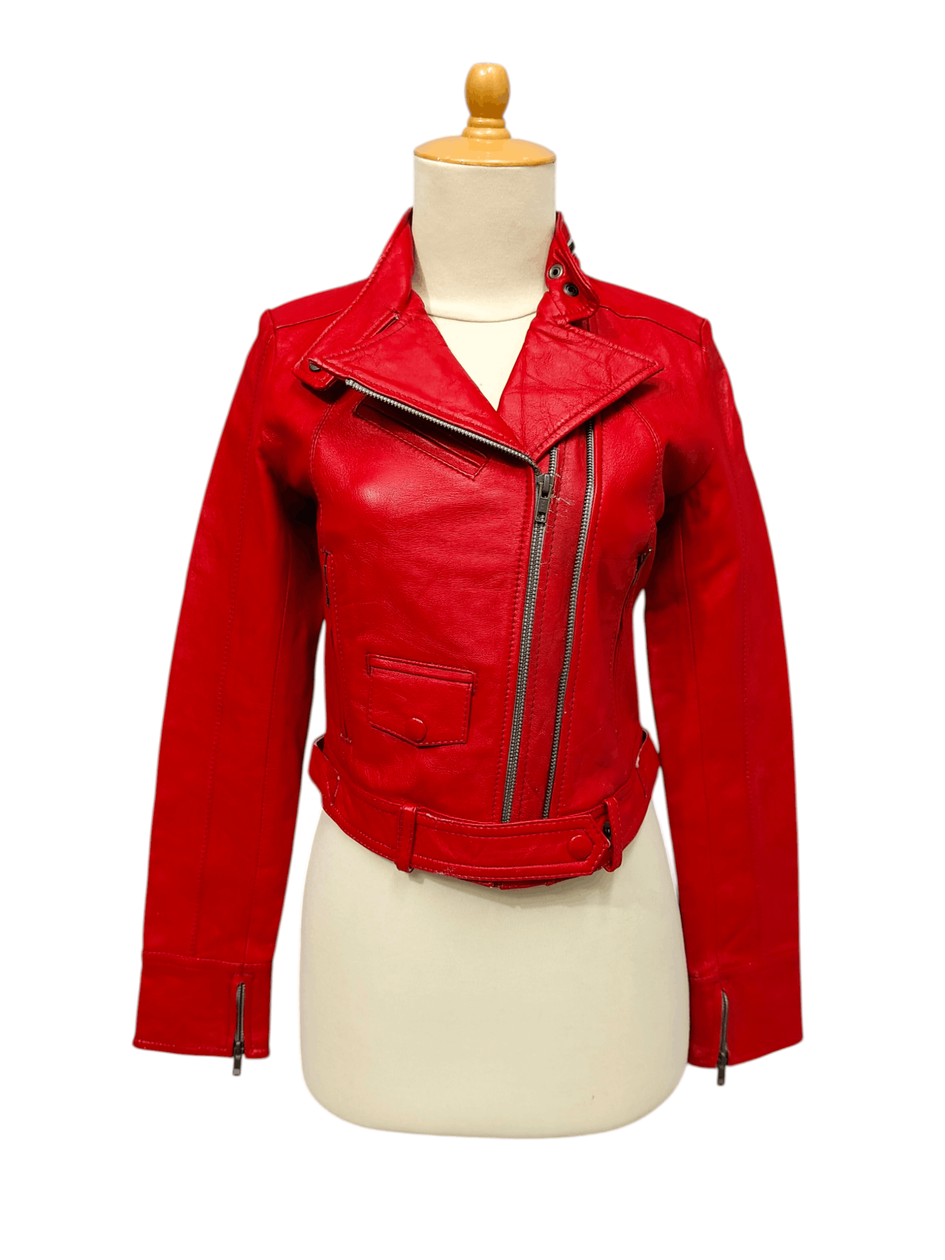 Vintage 90s Nazah London England- Cropped Moto Biker Leather Jacket Size S / US 4 / IT 40 - 1 Thumbnail