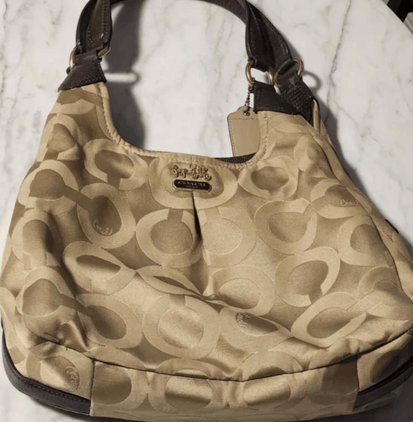 Coach Coach Madison Maggie OP Art Tan C Hobo Bag + Matching Wallet Size ONE SIZE - 4 Thumbnail