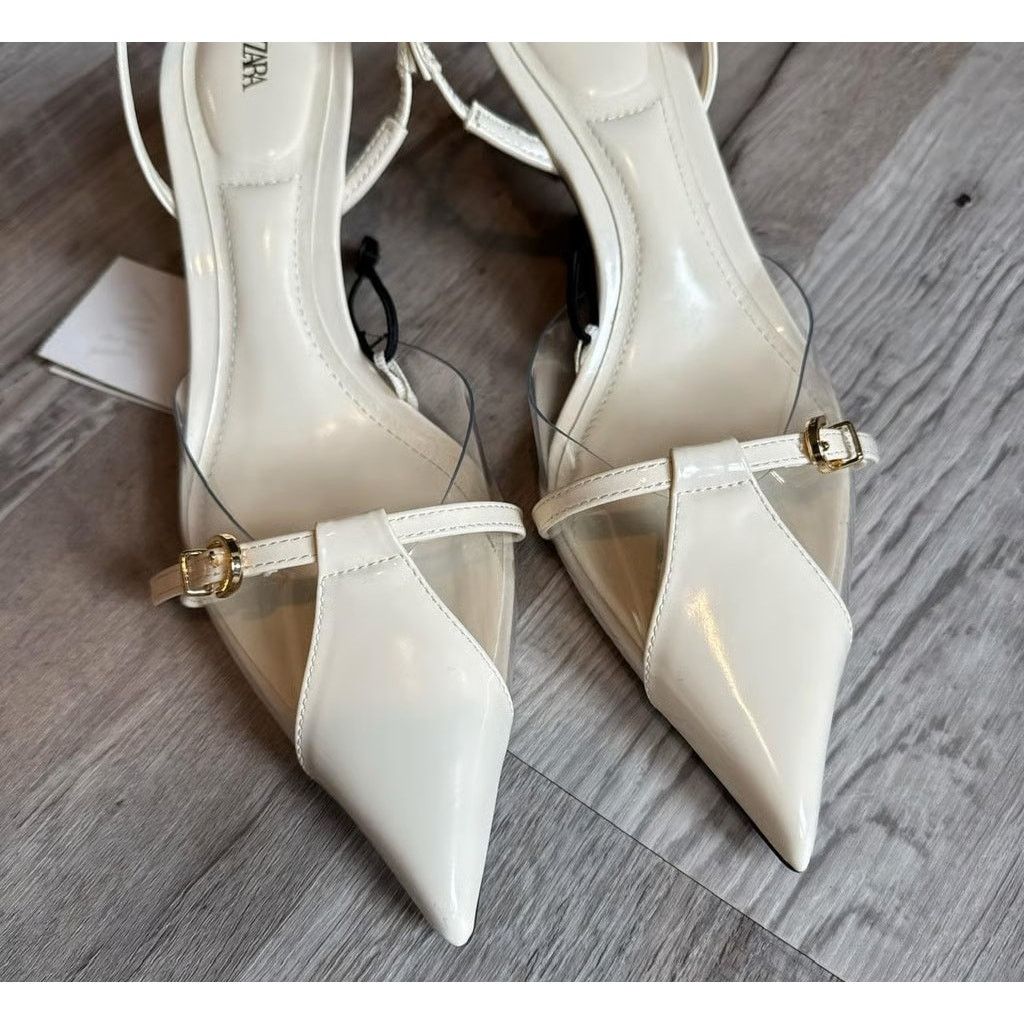 Zara Zara White Pointed Toe Slingback Heels NWT Size US 8 / IT 38 - 12 Thumbnail