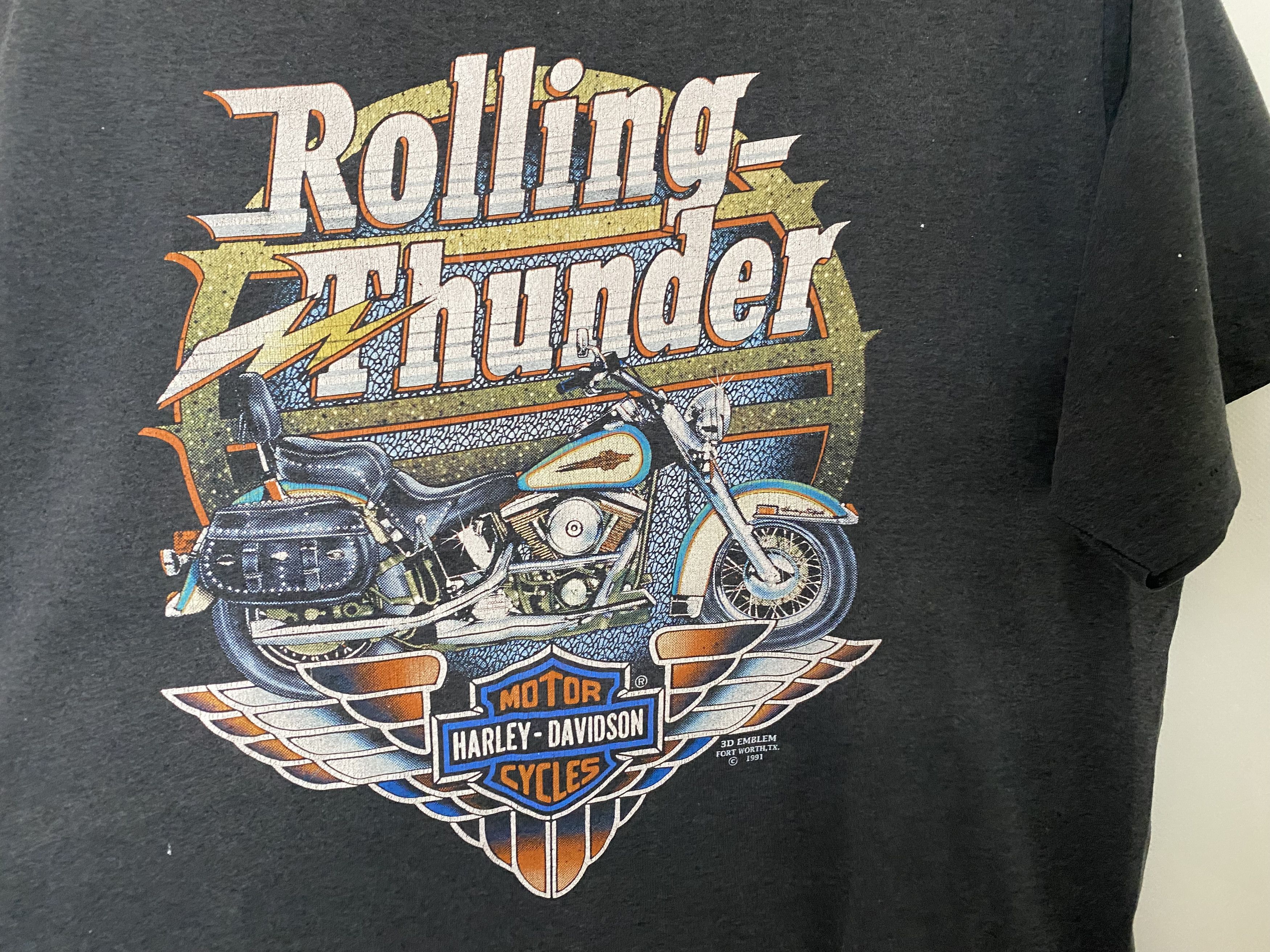Harley Davidson × Vintage HARLEY DAVIDSON ROLLING THUNDER T SHIRT 1991 3D EMBLEM Size US XL / EU 56 / 4 - 3 Thumbnail