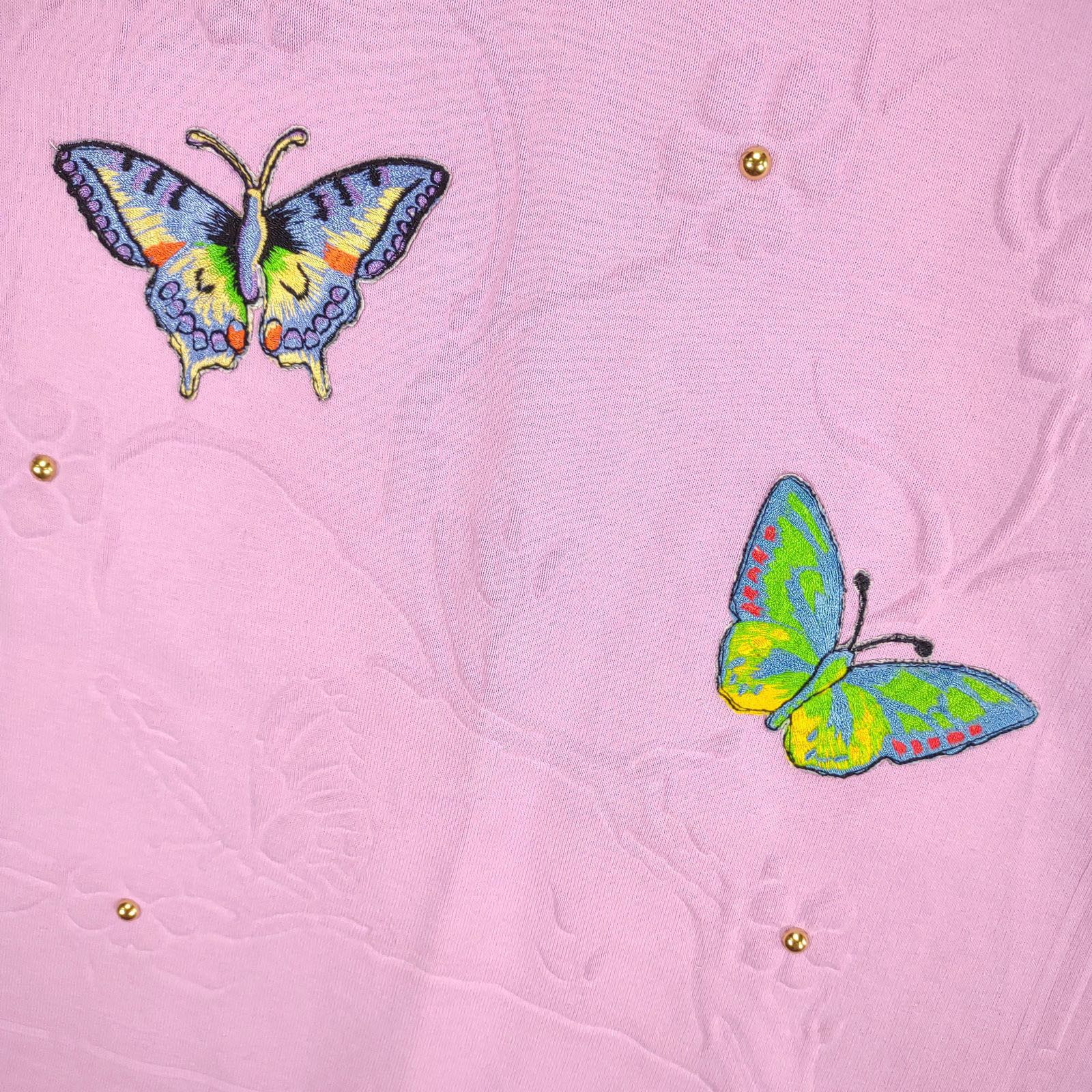 Vintage PGB Embossed Floral & Embroidered Butterfly Purple Top Size L / US 10 / IT 46 - 2 Thumbnail