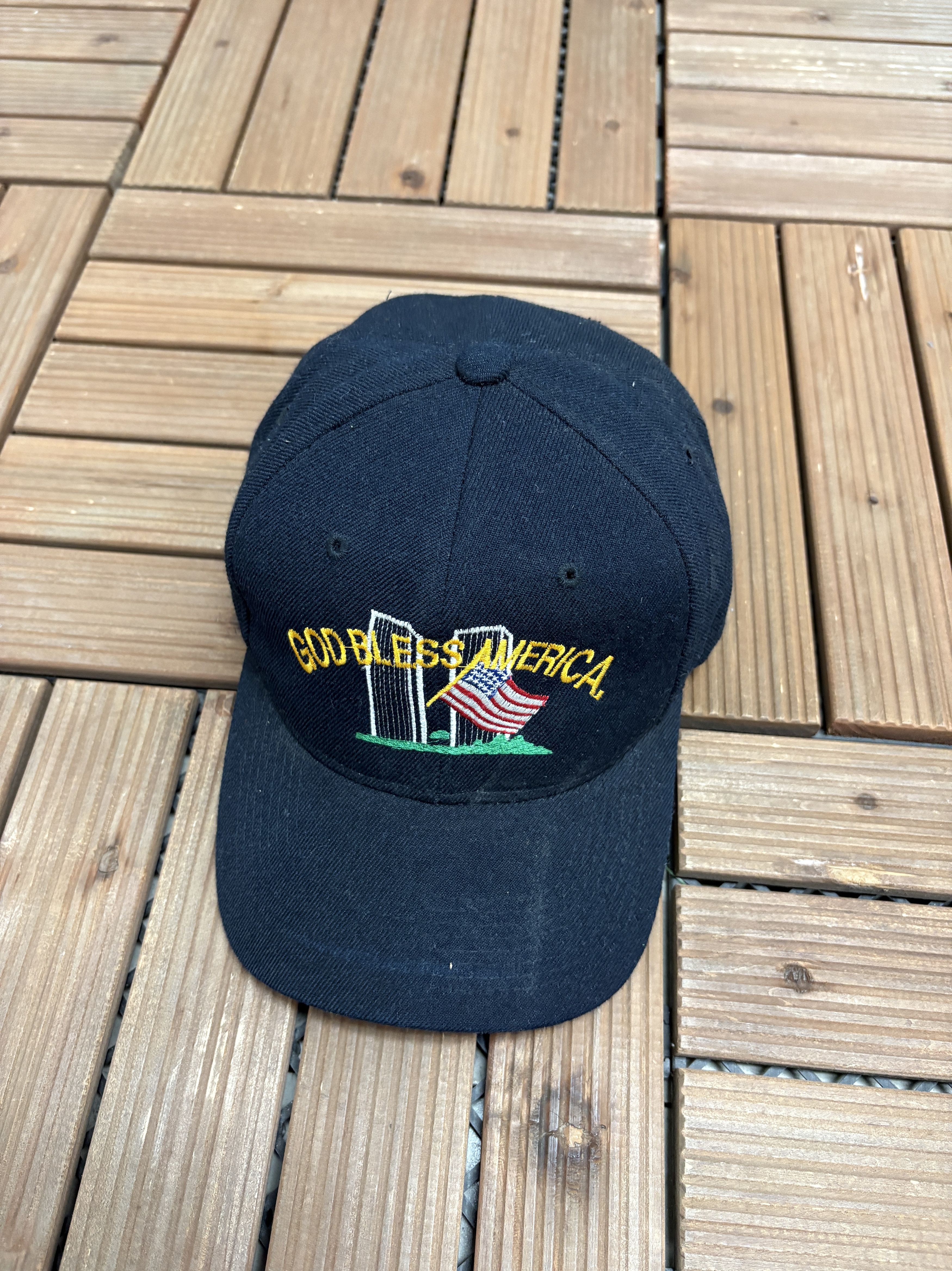 Vintage God Bless America Twin Towers Vintage Black Hat Cap Size ONE SIZE - 1 Thumbnail