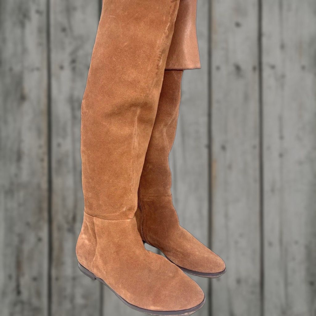 VINTAGE Joie Leather Knee High Boots Womens Brown 90s