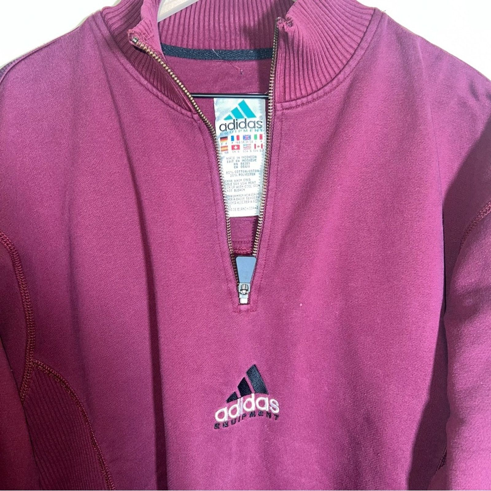 Adidas VNTG ADIDAS burgundy embroidered quarter zip pullover S Size S / US 4 / IT 40 - 3 Thumbnail