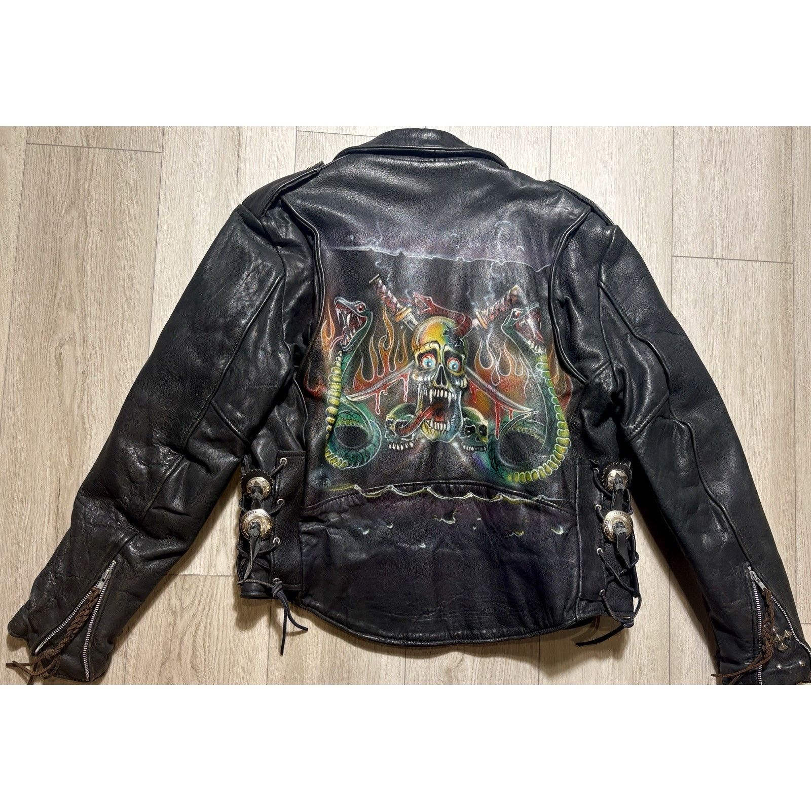 Leather VTG Leather Biker Jacket Airbrushed Harley Davidson Art L Size US L / EU 52-54 / 3 - 1 Thumbnail