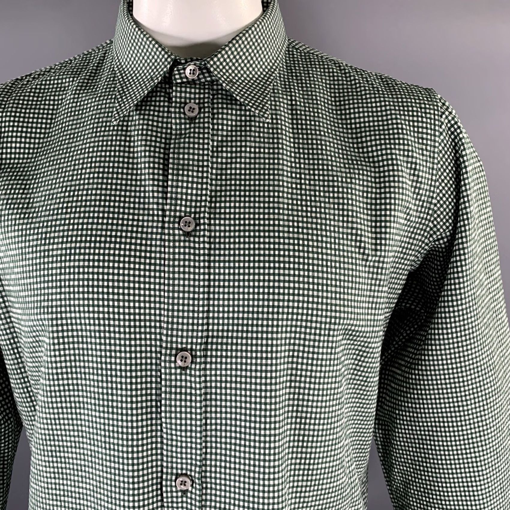 Bottega Veneta BOTTEGA VENETA Long Sleeve Shirt XL Green White Gingham Cotton Men Button-Up Size US XL / EU 56 / 4 - 2 Thumbnail