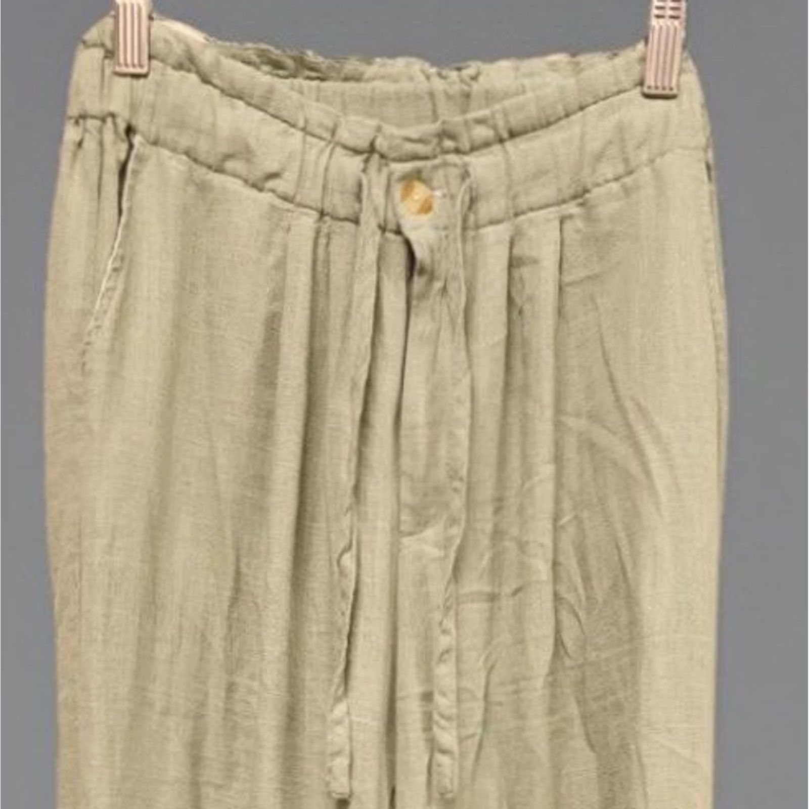 Olive Thread & Supply Pants Wide Leg Linen Rayon Olive Green Small Belted Tie Belt Casual Womens S Size 28" / US 6 / IT 42 - 2 Thumbnail