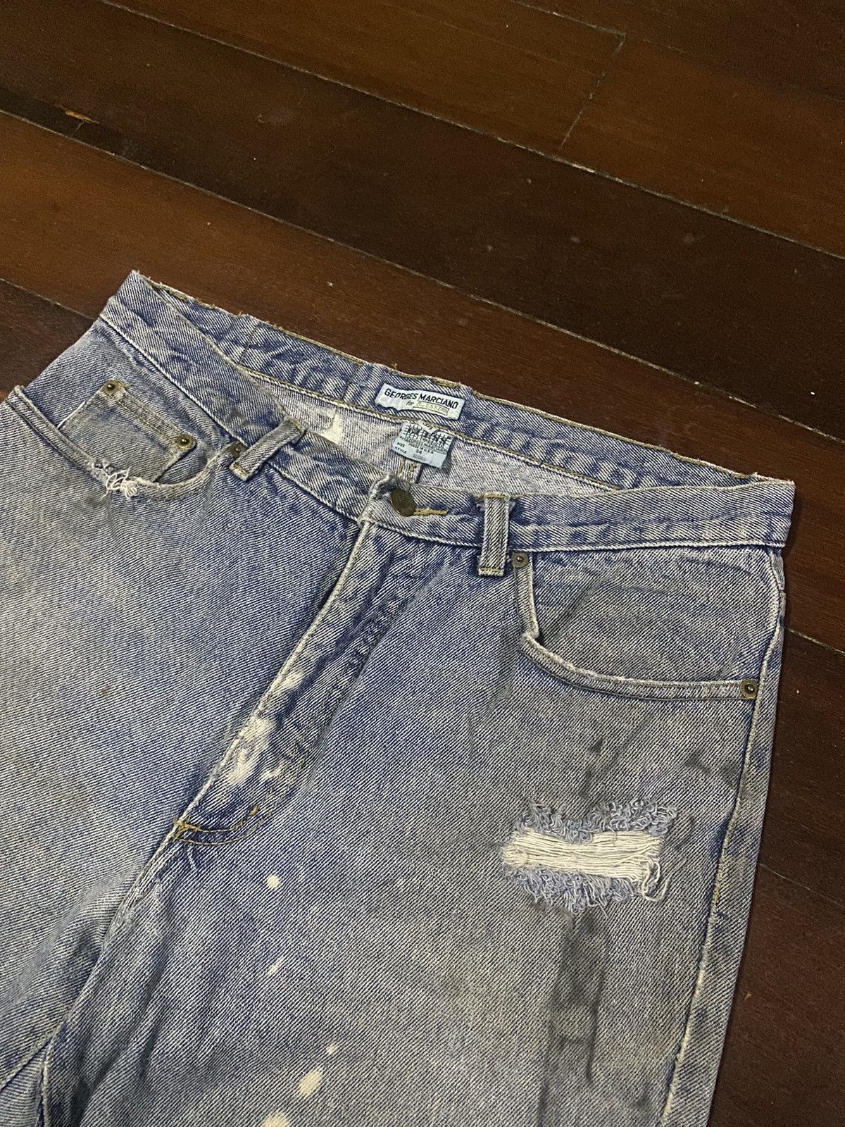 Guess × Polo Ralph Lauren × Vintage Fire 🔥 vintage 90s GUESS MADE IN USA distressed jeans S1 Size US 35 - 10 Thumbnail