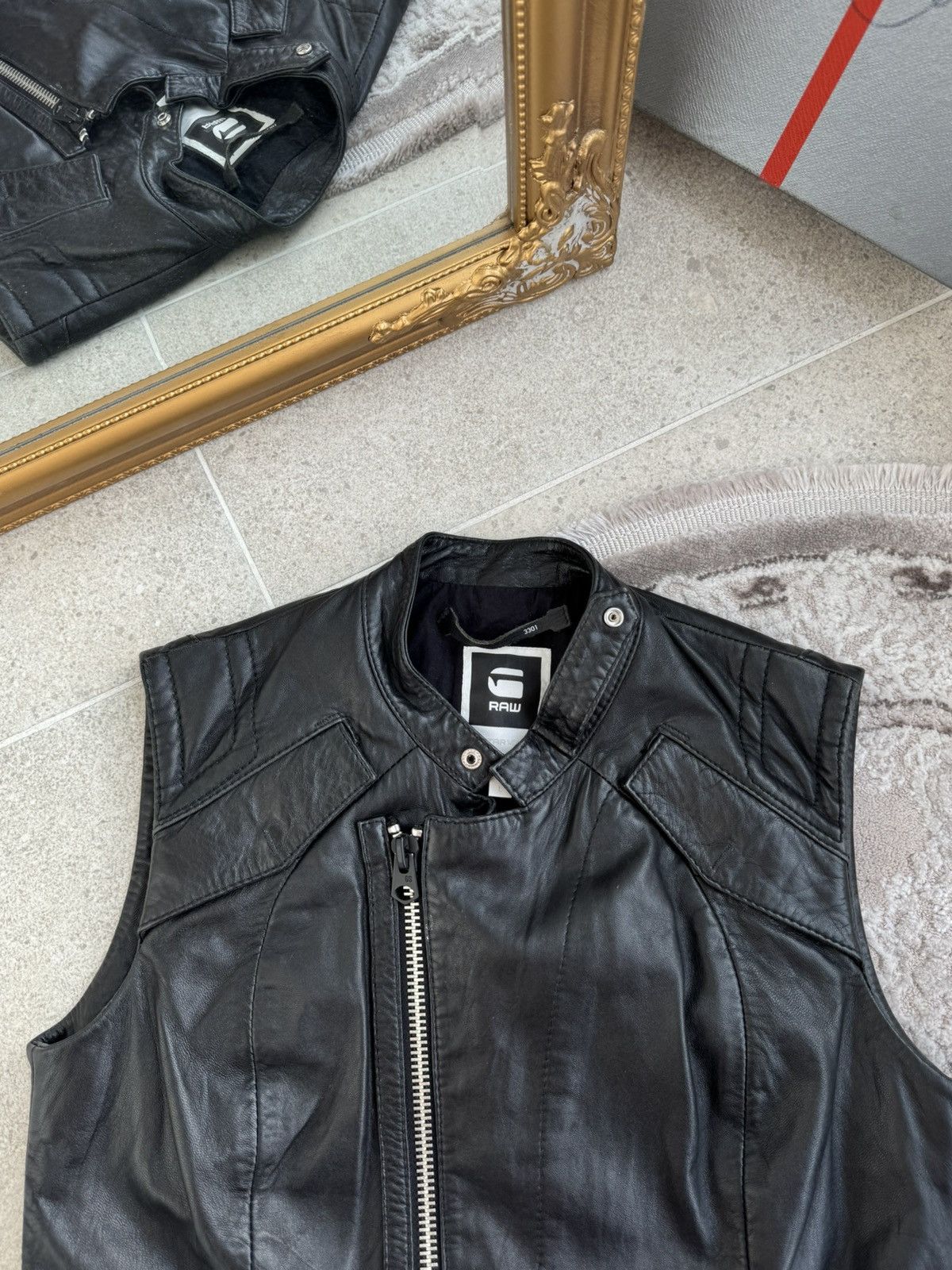 G-Star Vintage G-Star Raw Asymmetrical Leather Moto Racer Vest Y2K Size L / US 10 / IT 46 - 3 Thumbnail