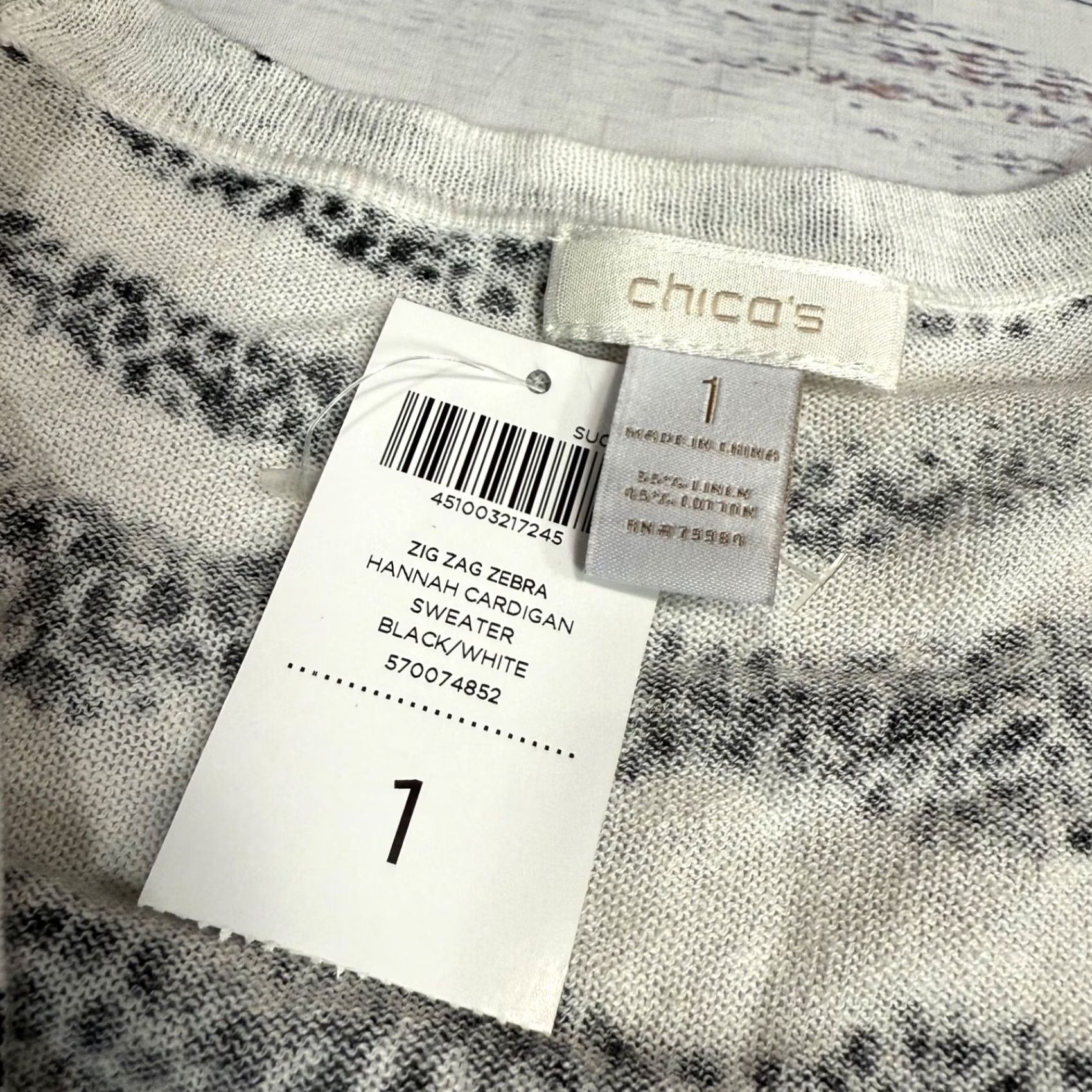 Vintage Chico's Cardigan Zebra Hannah Linen Blend Black White M Women Cardigan New Size M / US 6-8 / IT 42-44 - 5 Thumbnail