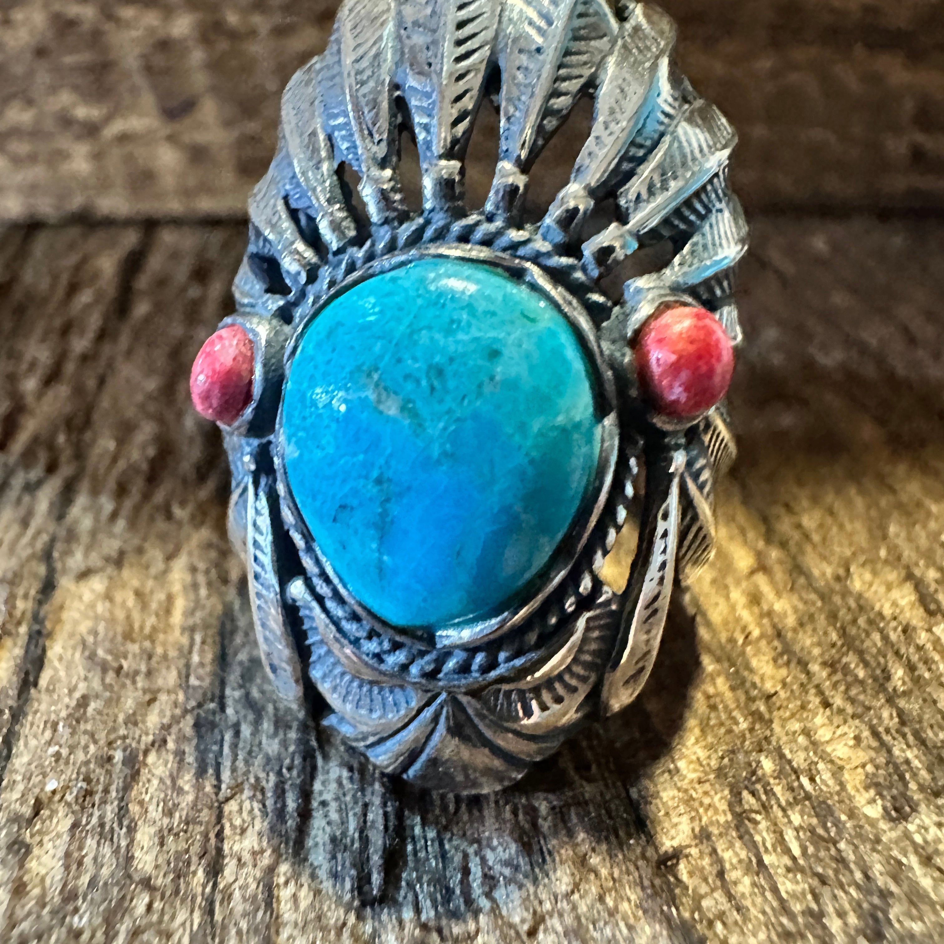 Other Turquoise Cuff Ring Inspired by Native American Headdress, G Size ONE SIZE - 6 Thumbnail