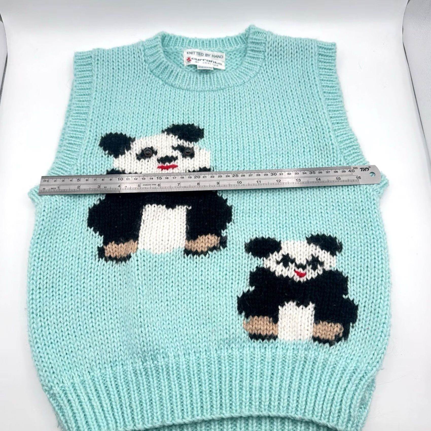 Pinko VINTAGE 80s Currants By Jeri Jo Hand Knit Panda Bear Vest L Women Blue Knitted Sleeveless Chunky Statement Rare Size L / US 10 / IT 46 - 6 Thumbnail
