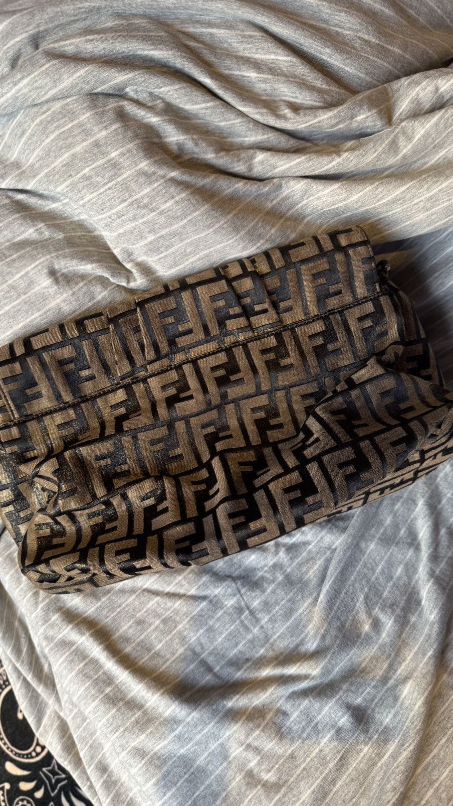 Fendi FENDI Gold/Black Zucca Print Canvas Mia Flap Bag Size ONE SIZE - 12 Thumbnail
