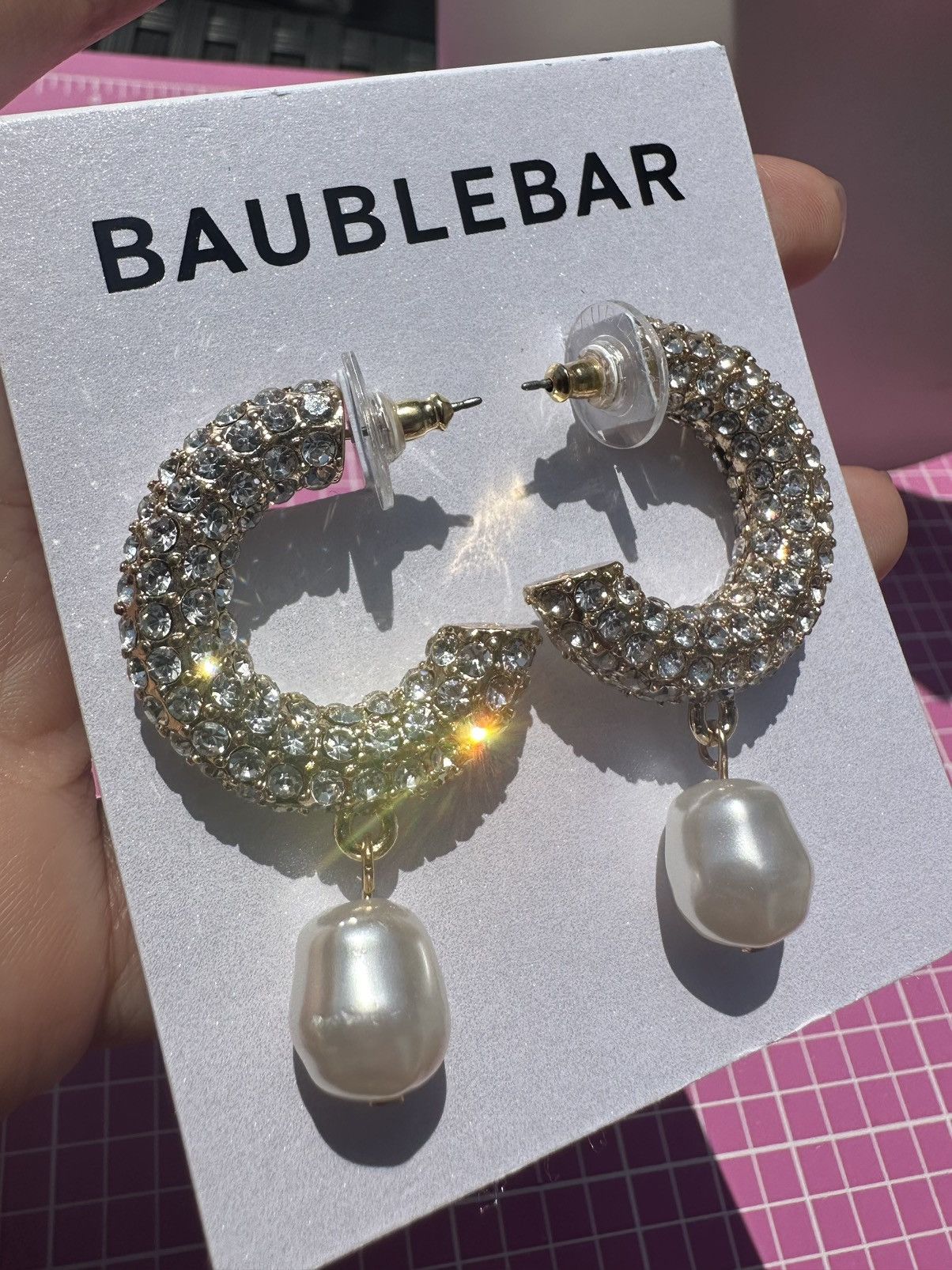 Designer Baublebar gold tone open loop crystal diamond paved pearl Size ONE SIZE - 3 Thumbnail