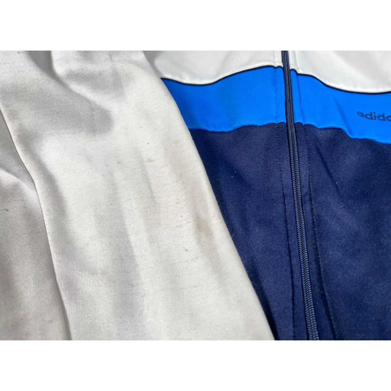 Adidas VINTAGE adidas Track Jacket Mens M White Blue Striped 80s 90s Hip Hop Retro Full Zip Pockets Unlined Zip Stand-Up Collar Regular Fit Casual Size US M / EU 48-50 / 2 - 5 Thumbnail