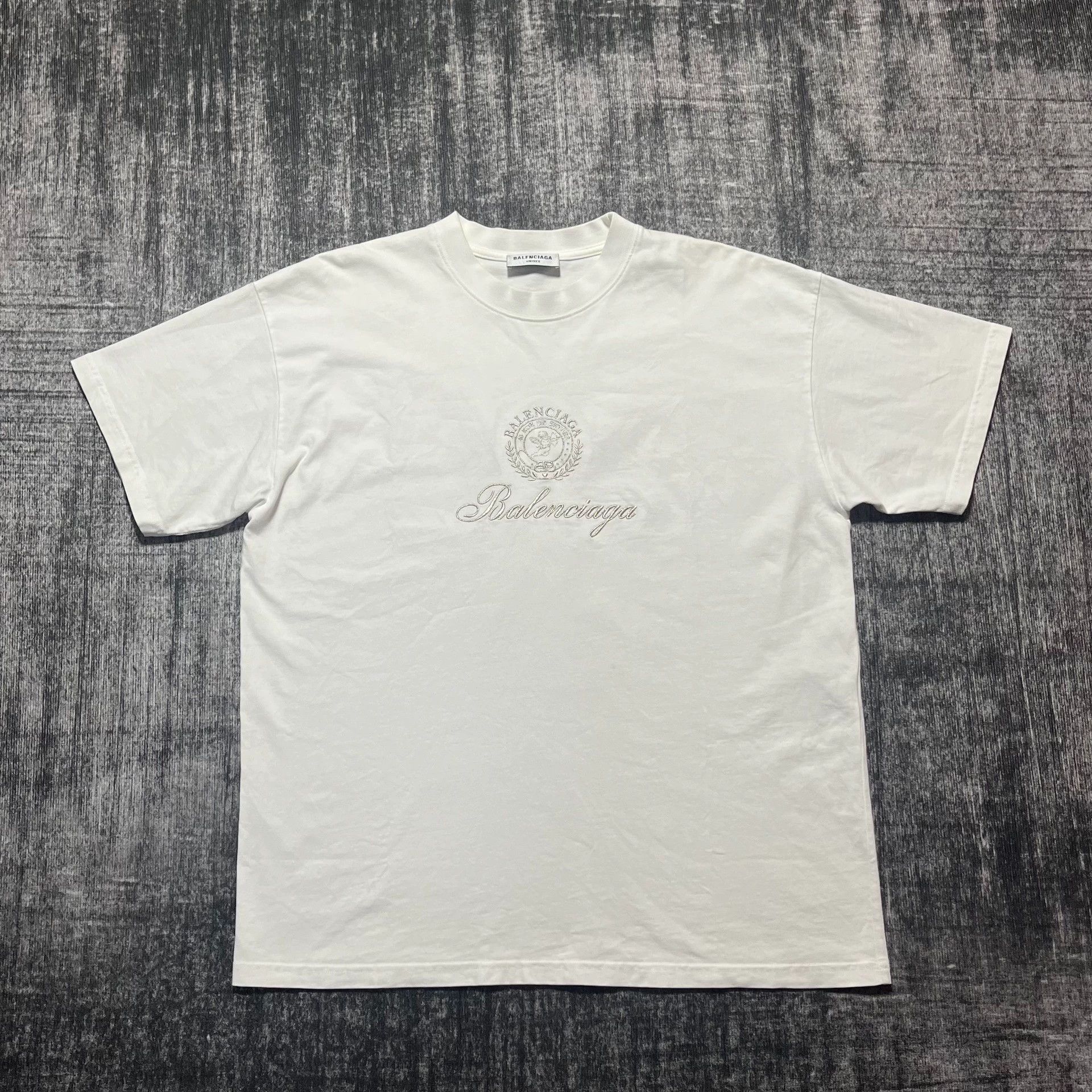 Balenciaga Cupid Embroidered Logo White L Short Sleeve T-shirt