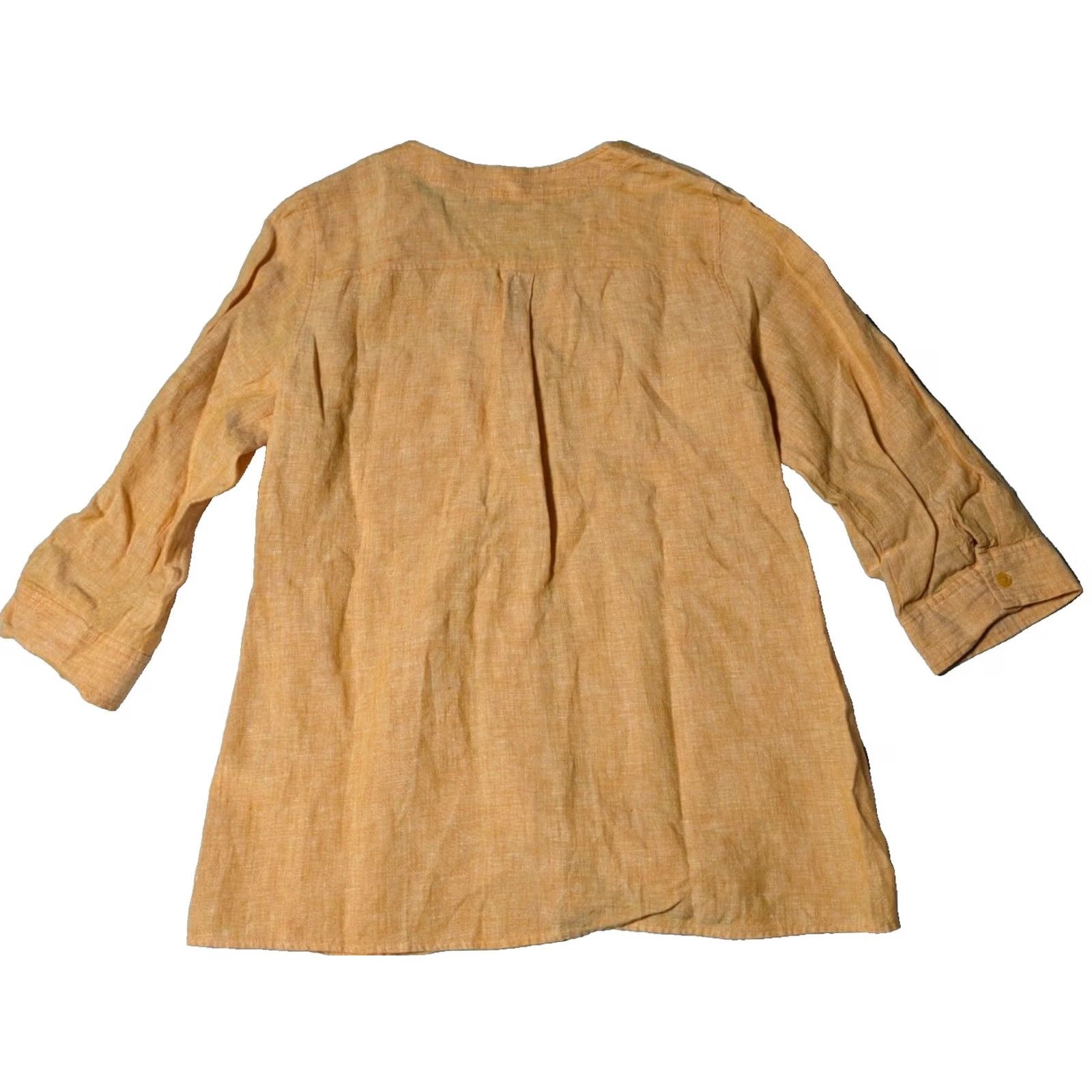 Orvis Orvis Linen Women Medium Orange V-Neck 3/4 Sleeves Button-Up Shirt Size M / US 6-8 / IT 42-44 - 2 Thumbnail