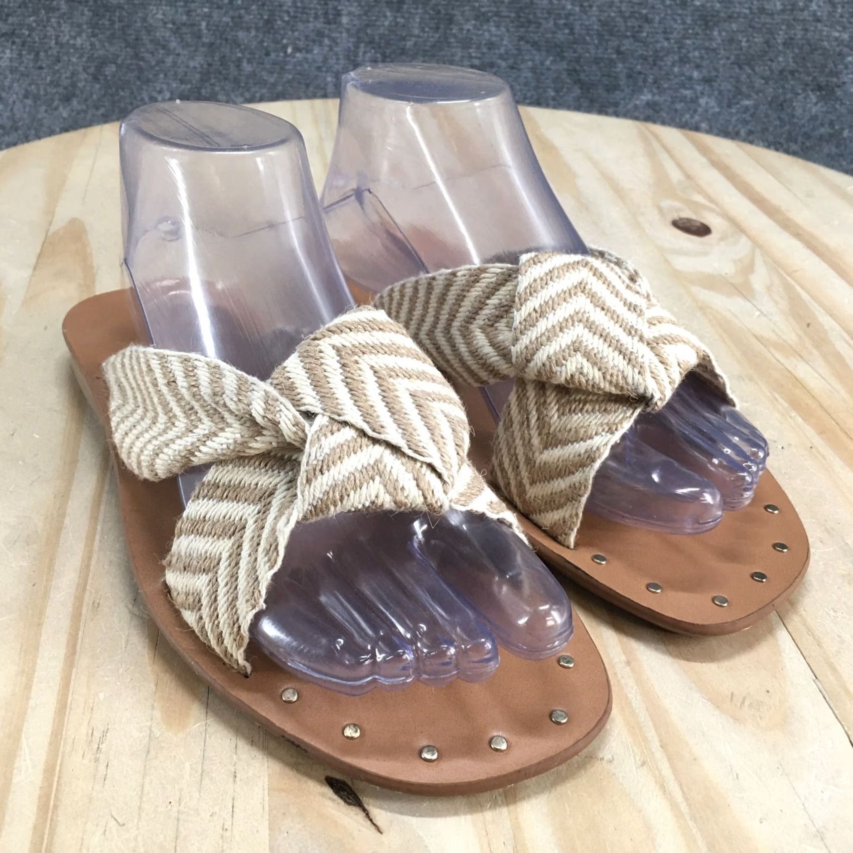 Vintage Universal Thread Sandals Womens 7.5 Louise Knotted Slide Beige Comfort Open Toe Shoes Size US 8 / IT 38 - 3 Thumbnail