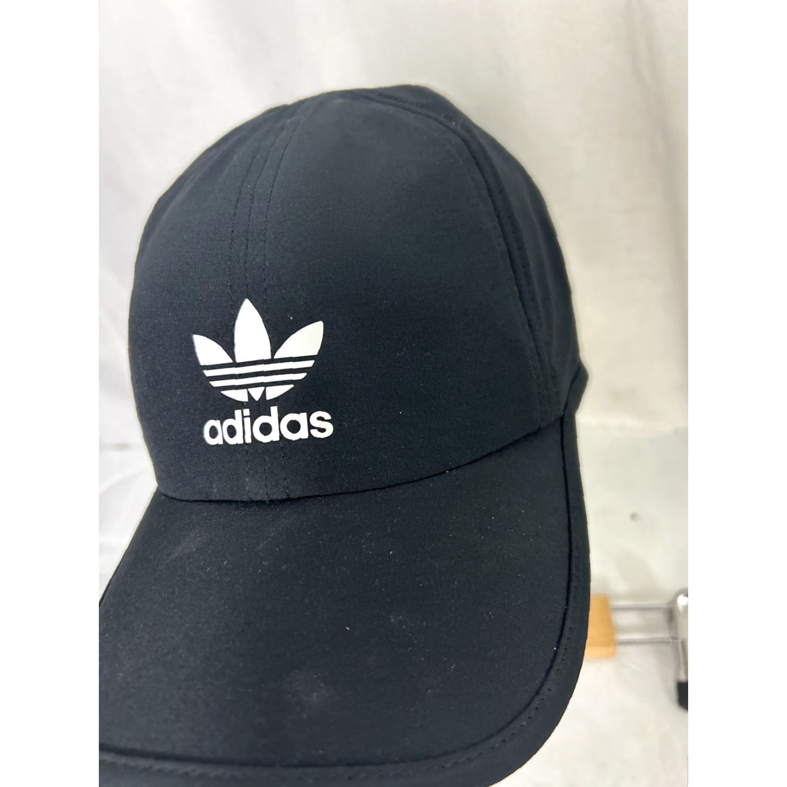 Adidas Adidas Running Hat Adjustable Hook Loop Black White Trefoil Size ONE SIZE - 2 Thumbnail
