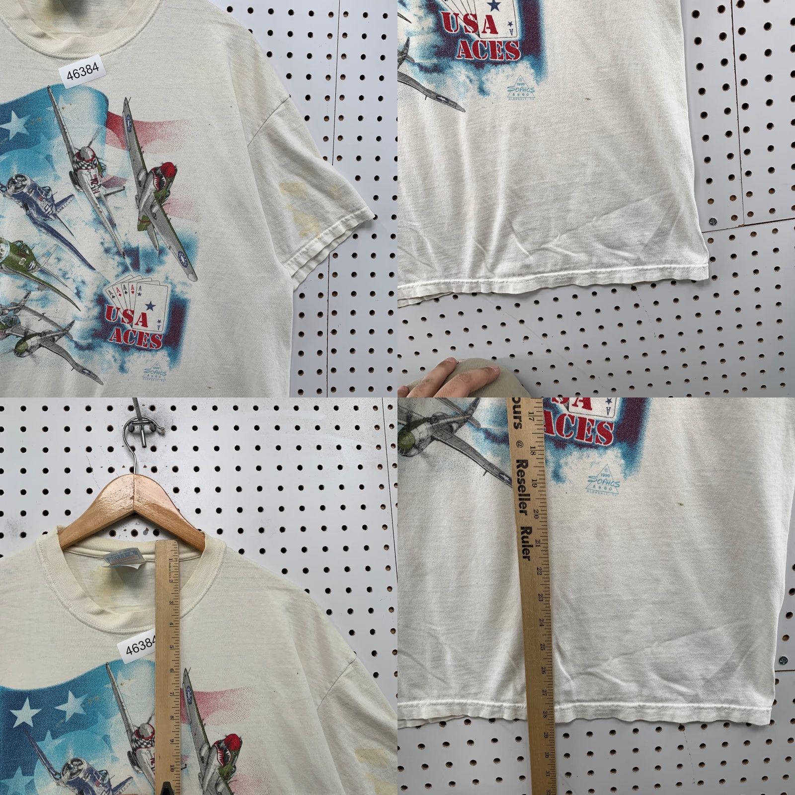 Hanes VINTAGE Hanes T-Shirt Mens XL White 90s Military Airplane Sophos USA Aces Flag Shirt Size US XL / EU 56 / 4 - 8 Thumbnail