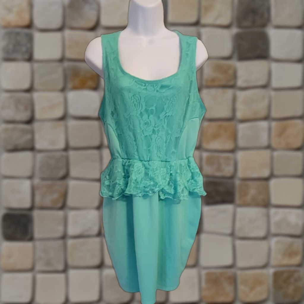 Vintage VINTAGE Lucy Diamonds Dress Peplum Lace Green 1990s 1X Cocktail New Wave Womens Size XL / US 12-14 / IT 48-50 - 1 Thumbnail