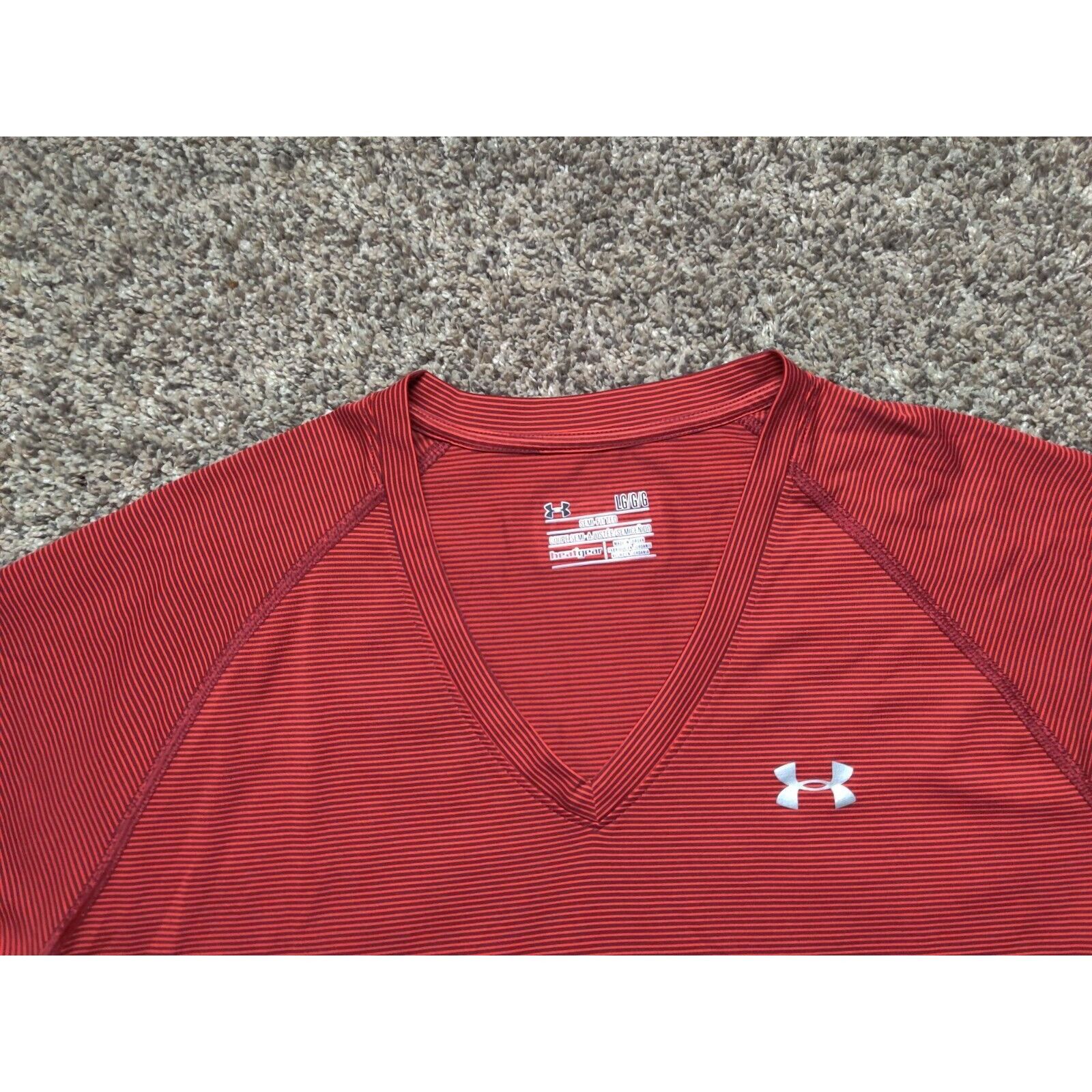 Under Armour Under Armour Shirt Adult Mens Large Red Striped V-Neck Size US L / EU 52-54 / 3 - 2 Thumbnail