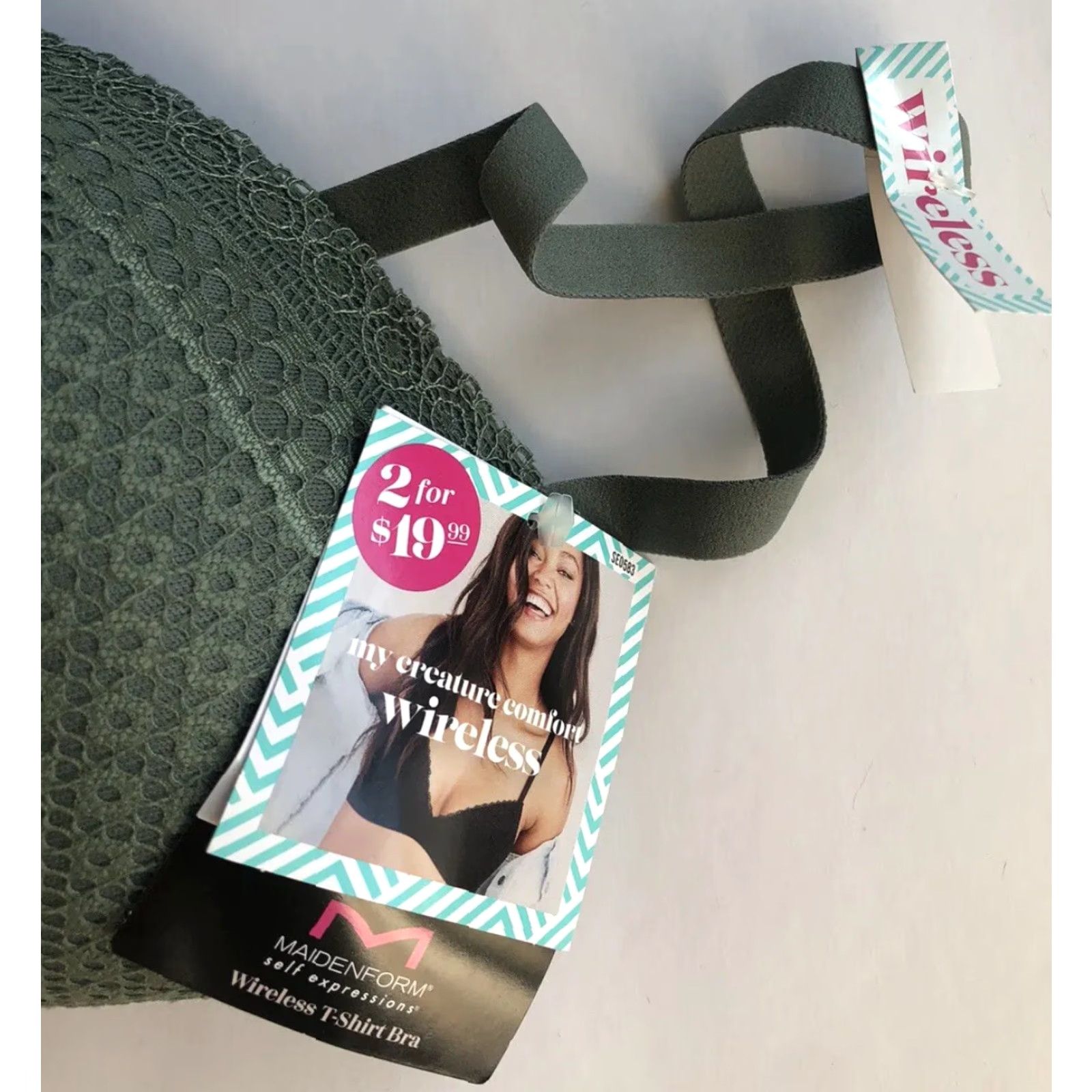 Vintage Maidenform Self Expressions Women's Green Olive Wireless Bra 36D T-Shirt Bra NWT New in Box Size ONE SIZE - 2 Thumbnail