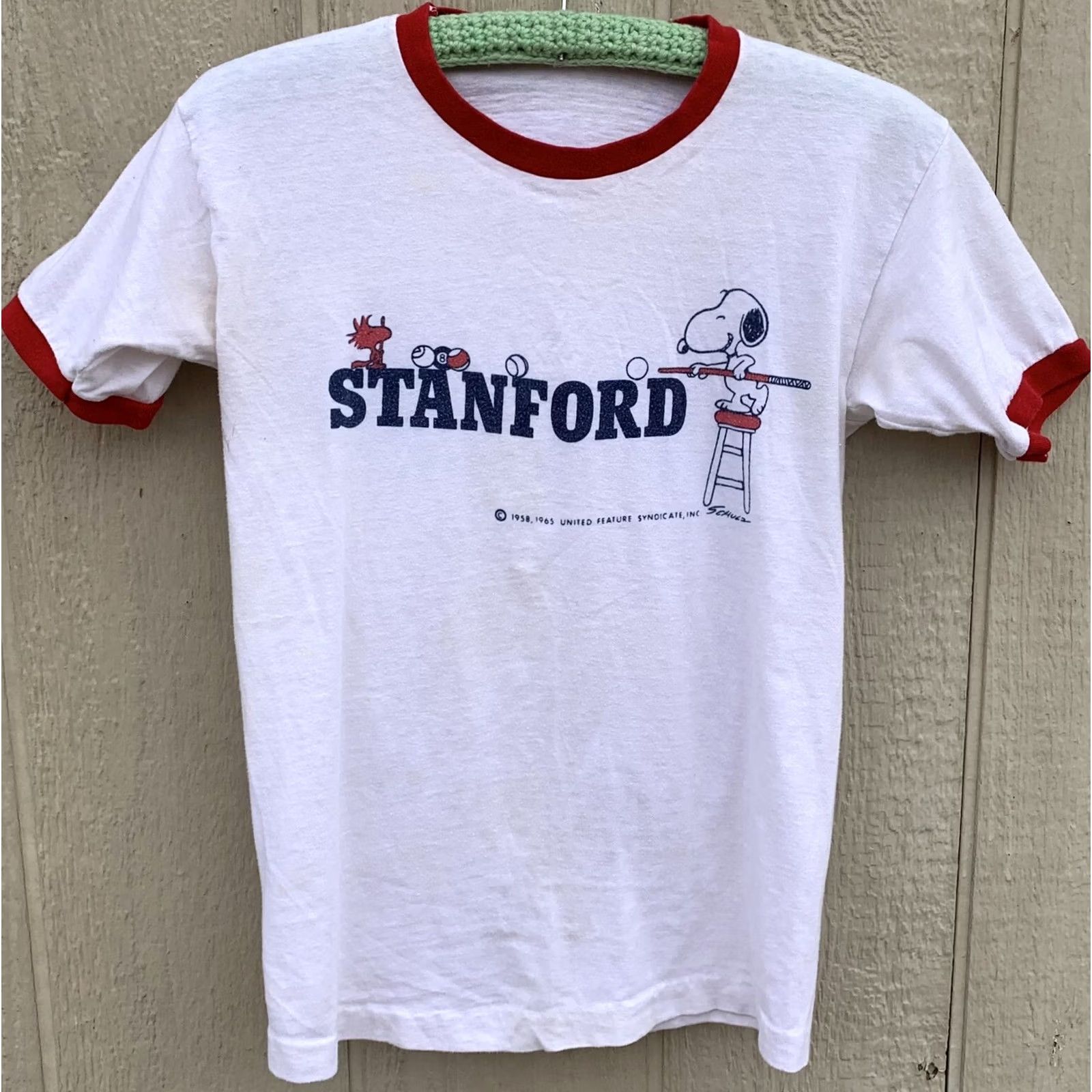 Champion VINTAGE Champion Stanford ringer tee T-Shirt Snoopy Peanuts Pool Game Champion blue bar M Mens Shirts Theme California Cartoon University Size US M / EU 48-50 / 2 - 3 Thumbnail