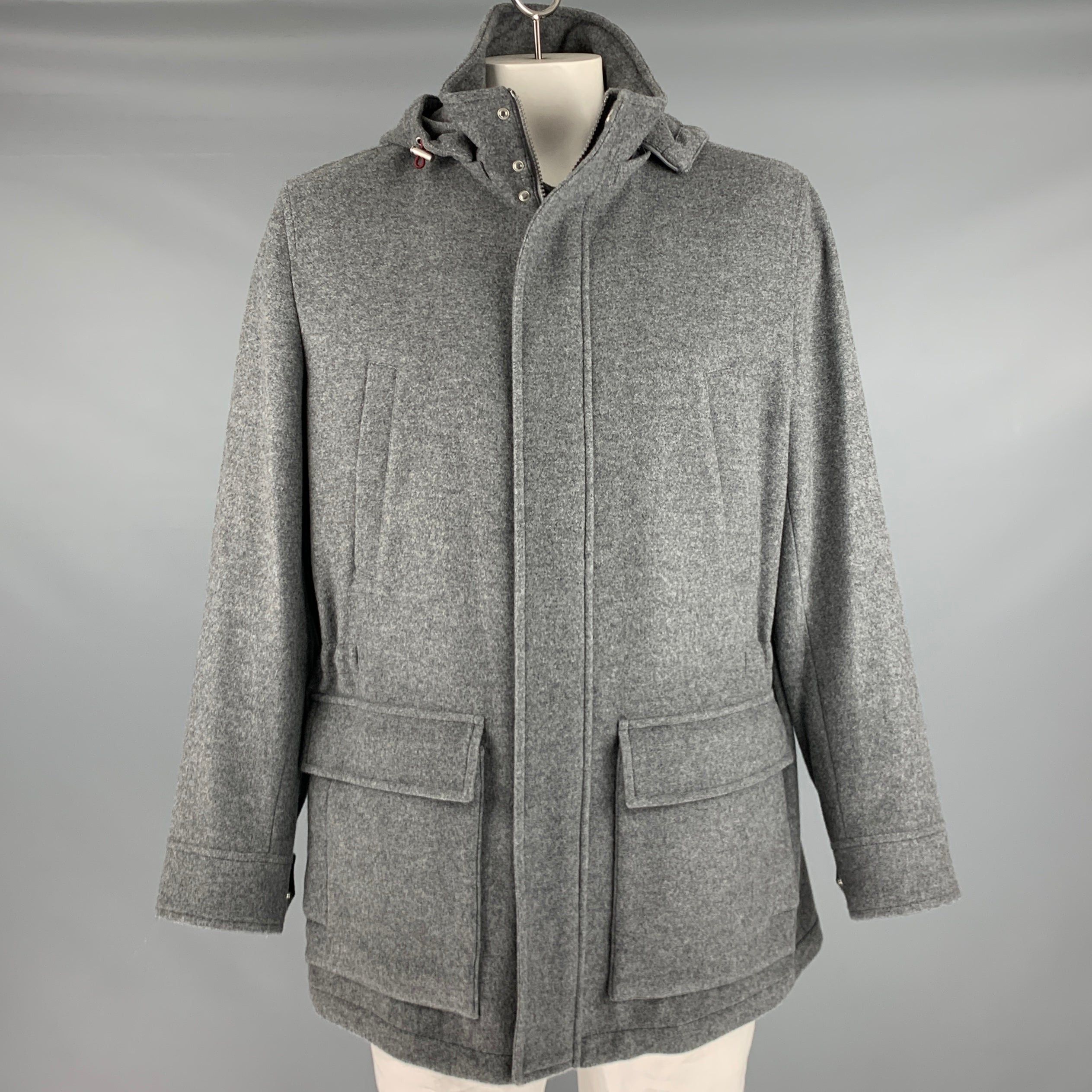 image of Brunello Cucinelli Grey Cashmere Zip Snaps Jacket, Men's (Size XL)