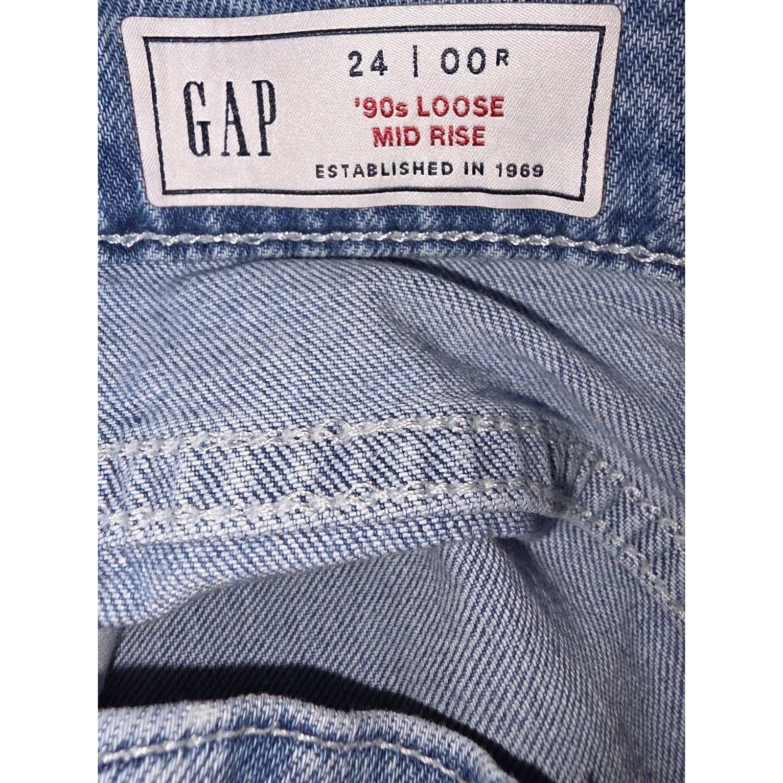 Gap GAP 90's Loose Mid Rise 24 Wide Leg Blue Denim A003268 Size 24" / US 00 / IT 34 - 9 Thumbnail