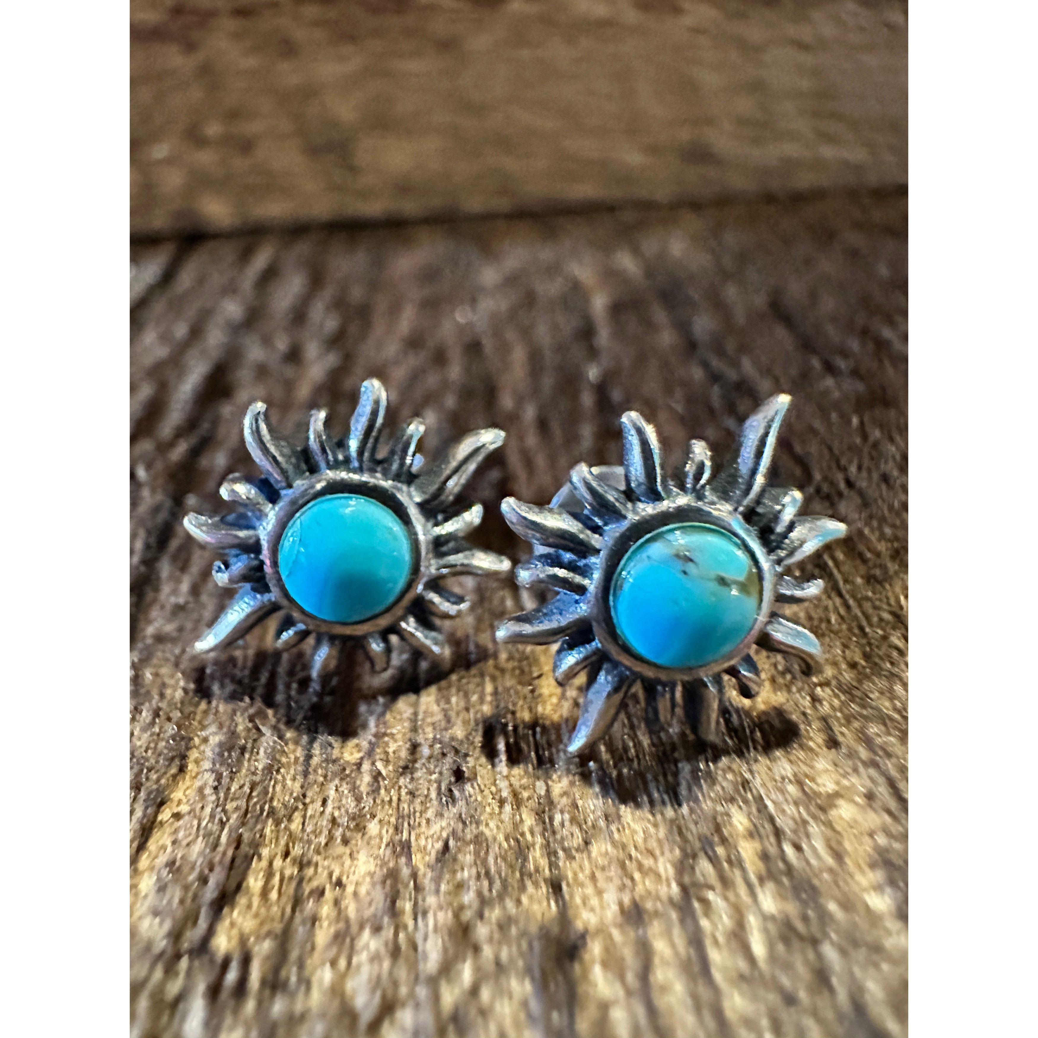 Other Navajo Sunburst Turquoise Earrings in Sterling Silver - Eleg Size ONE SIZE - 1 Thumbnail