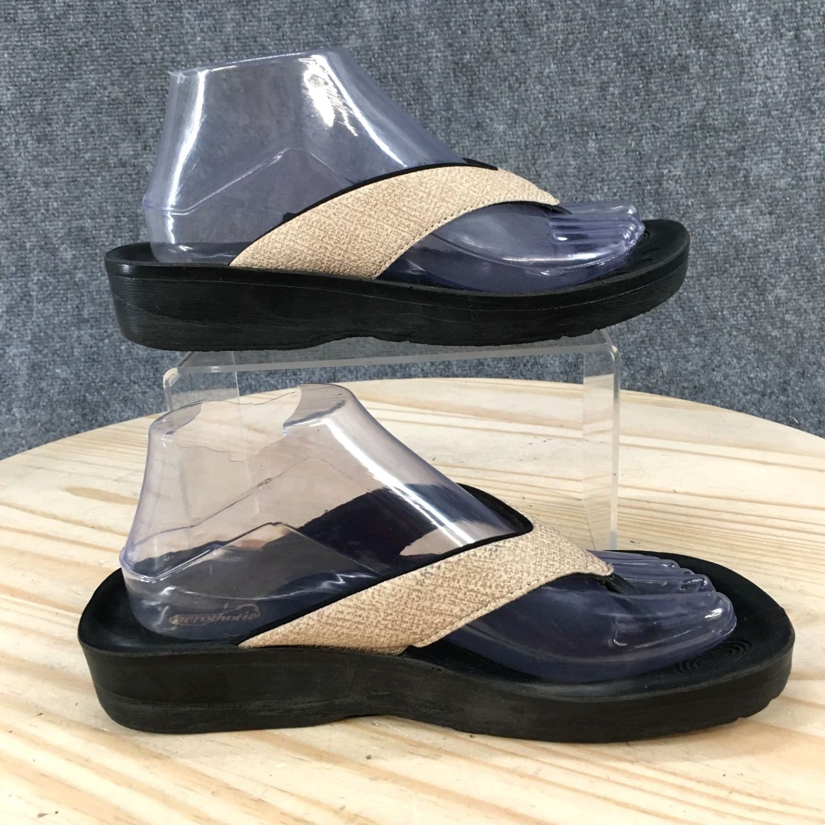 Vintage Aerothotic Sandals Womens 38 Casual Slip On Thong Flip Flops Black Brown Wedge Sandal Size US 8 / IT 38 - 2 Thumbnail