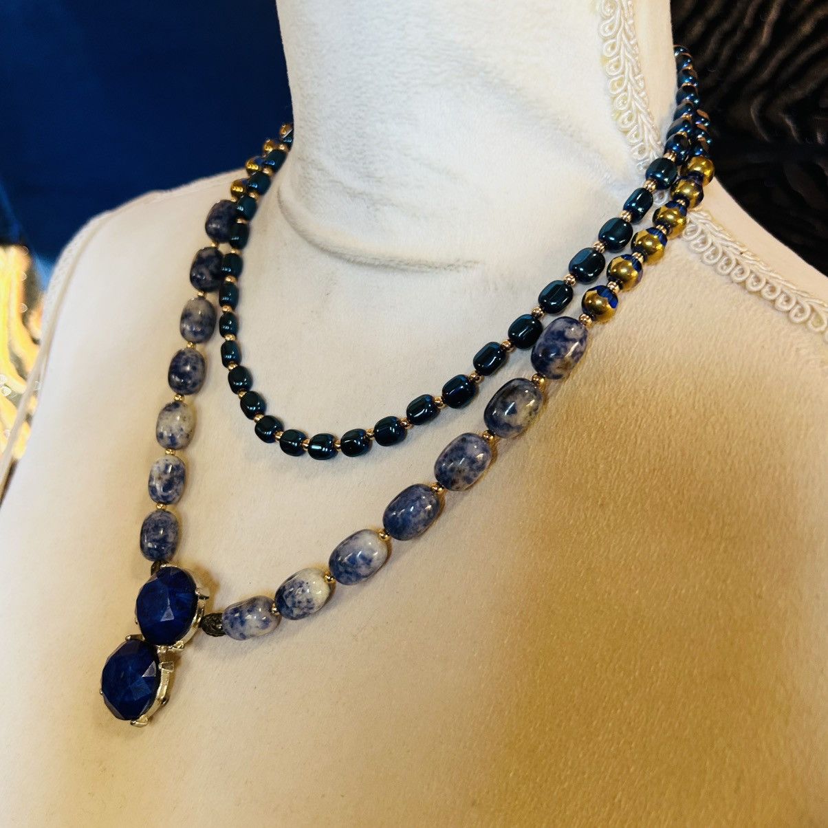 Handmade Handcrafted double strand oil slick di-cut glass necklace Size ONE SIZE - 3 Thumbnail