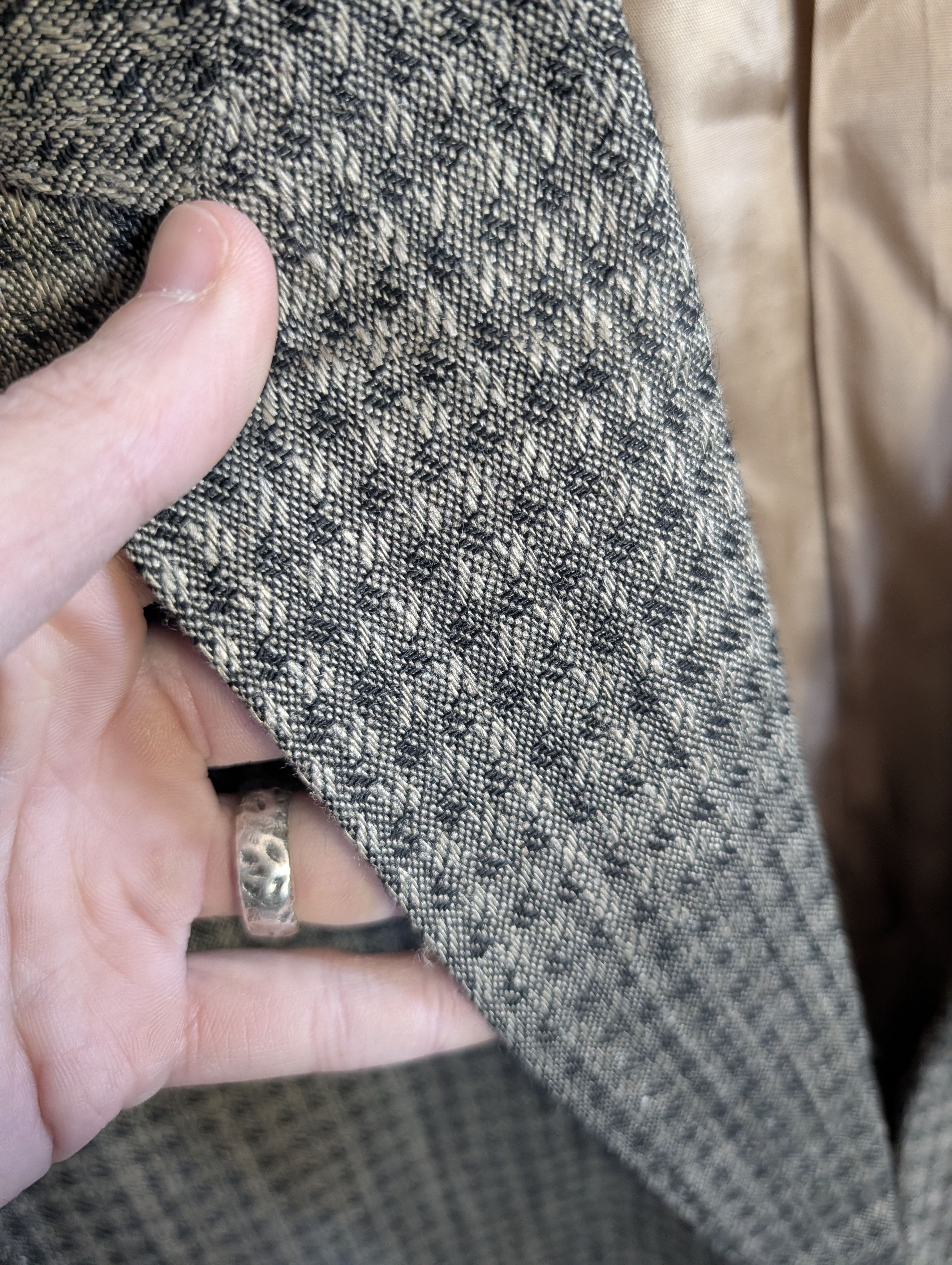 Vintage THE PUBLIC NOTICES Flax Rayon Olive Houndstooth jacket Size 40R - 3 Thumbnail