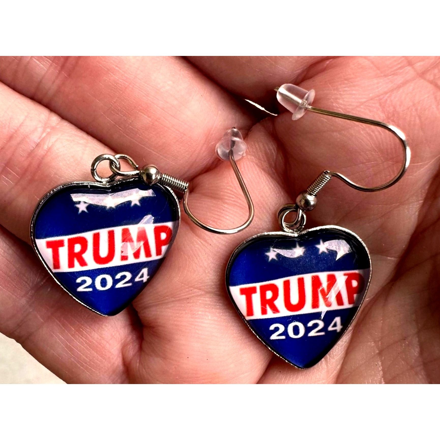 Handmade Trump 2024 MAGA Earrings Patriotic New Heart Shaped Dangle H Size ONE SIZE - 5 Thumbnail
