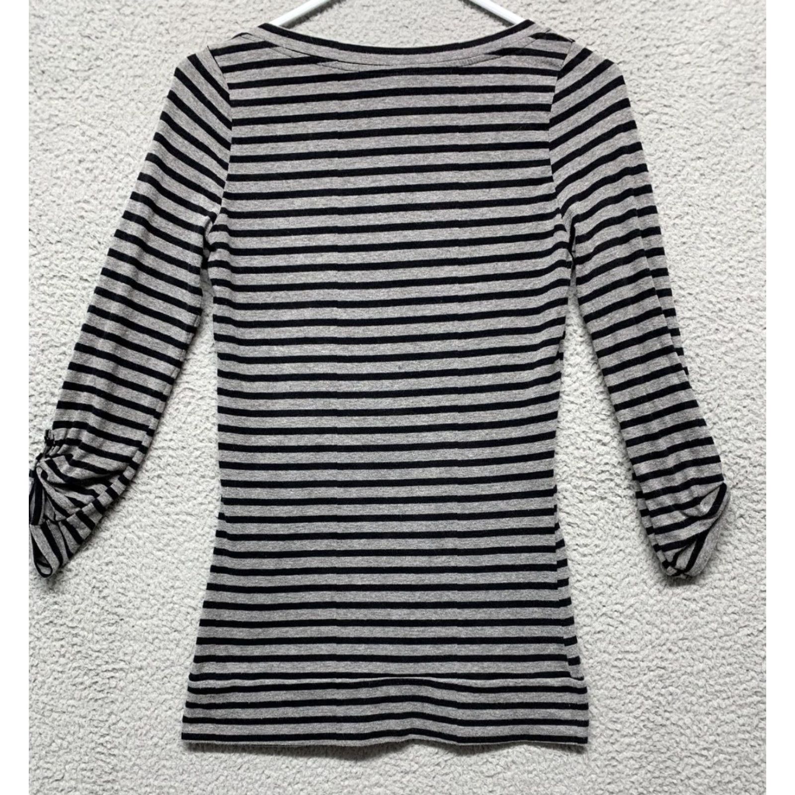 Vintage POOF Women’s Top Size M Gray Black Full Length Sleeves Button Stretch Shirt Women Regular Fit Long Sleeve Pullover Rounded Neck Size M / US 6-8 / IT 42-44 - 4 Thumbnail
