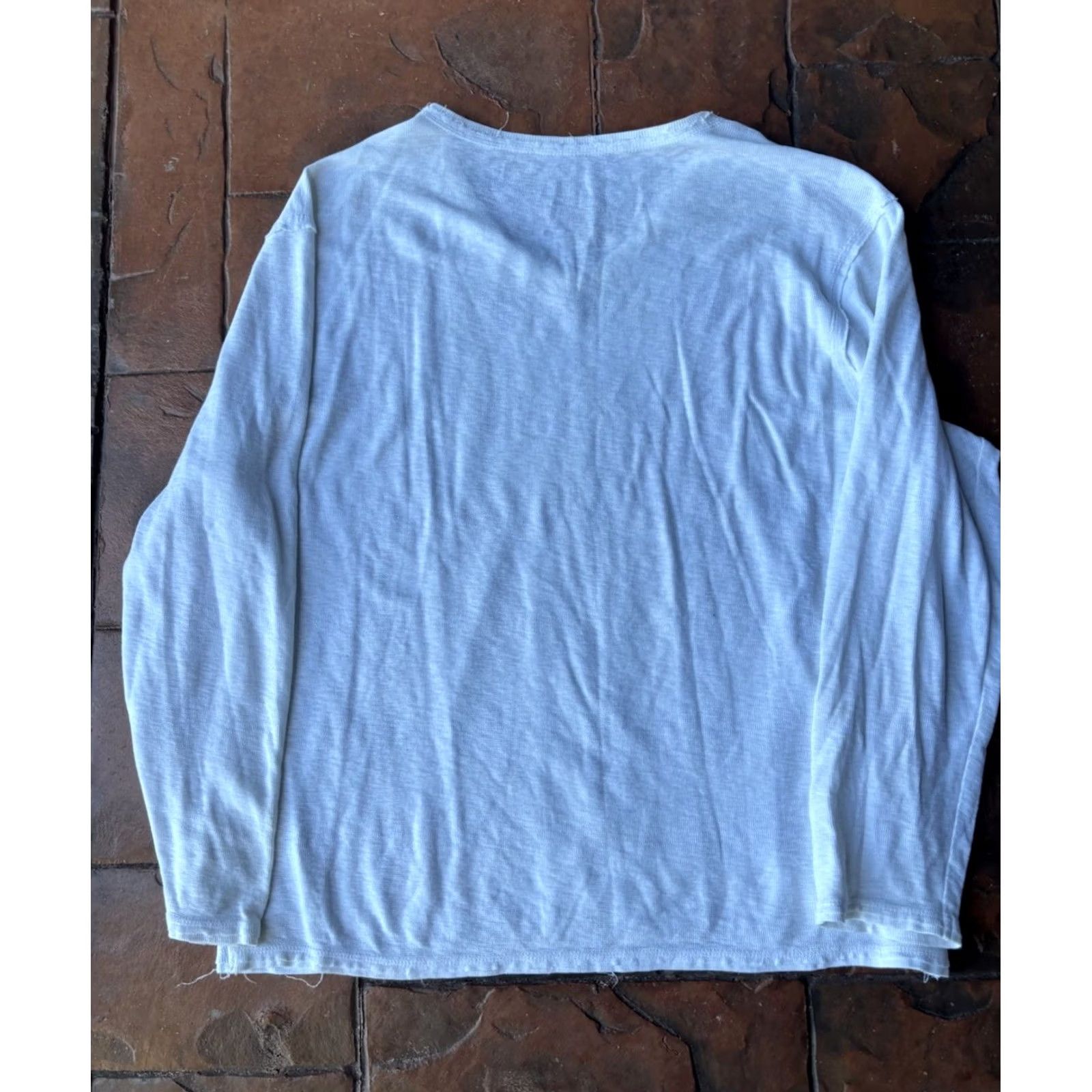 Incu VINTAGE Y2K INC Affliction Style Goth Punk Emo Waffle Thermal Shirt 2XL White Cotton Knit Long Sleeve Henley Men Mens Size US XXL / EU 58 / 5 - 3 Thumbnail