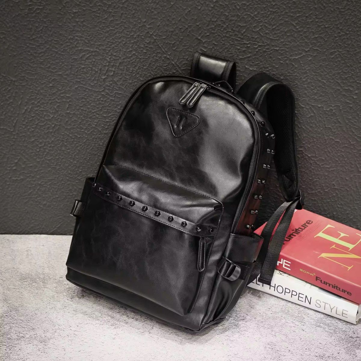 Vintage Gothic Punk PU Leather Rivets Backpacks Size ONE SIZE - 3 Thumbnail