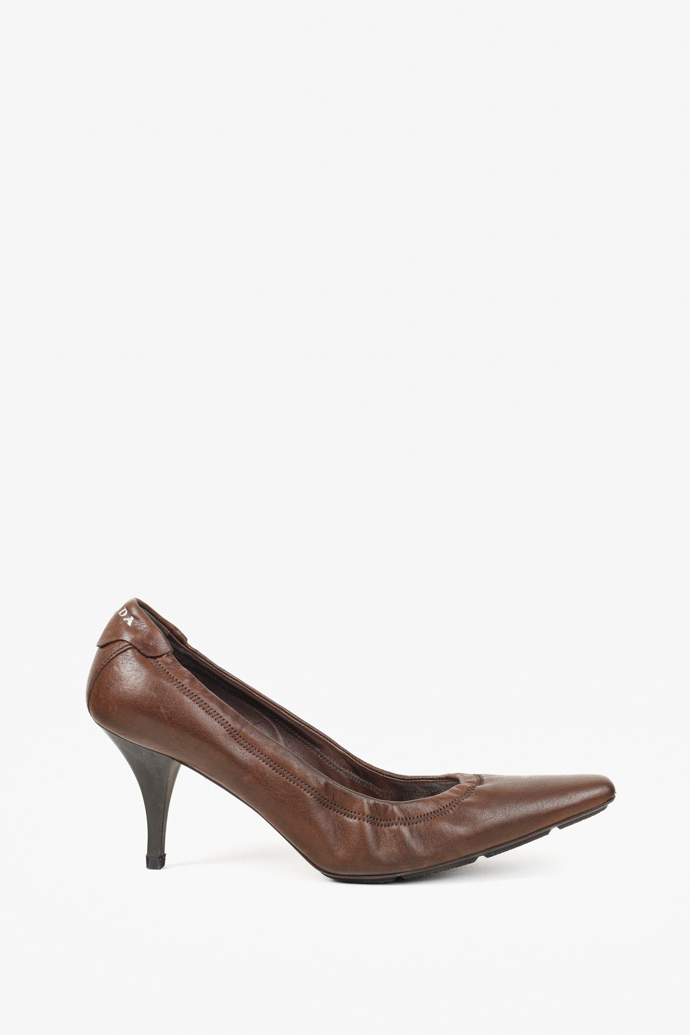 Prada Prada Brown Leather Scrunch Pointed Toe Pumps Size US 7.5 / IT 37.5 - 1 Thumbnail