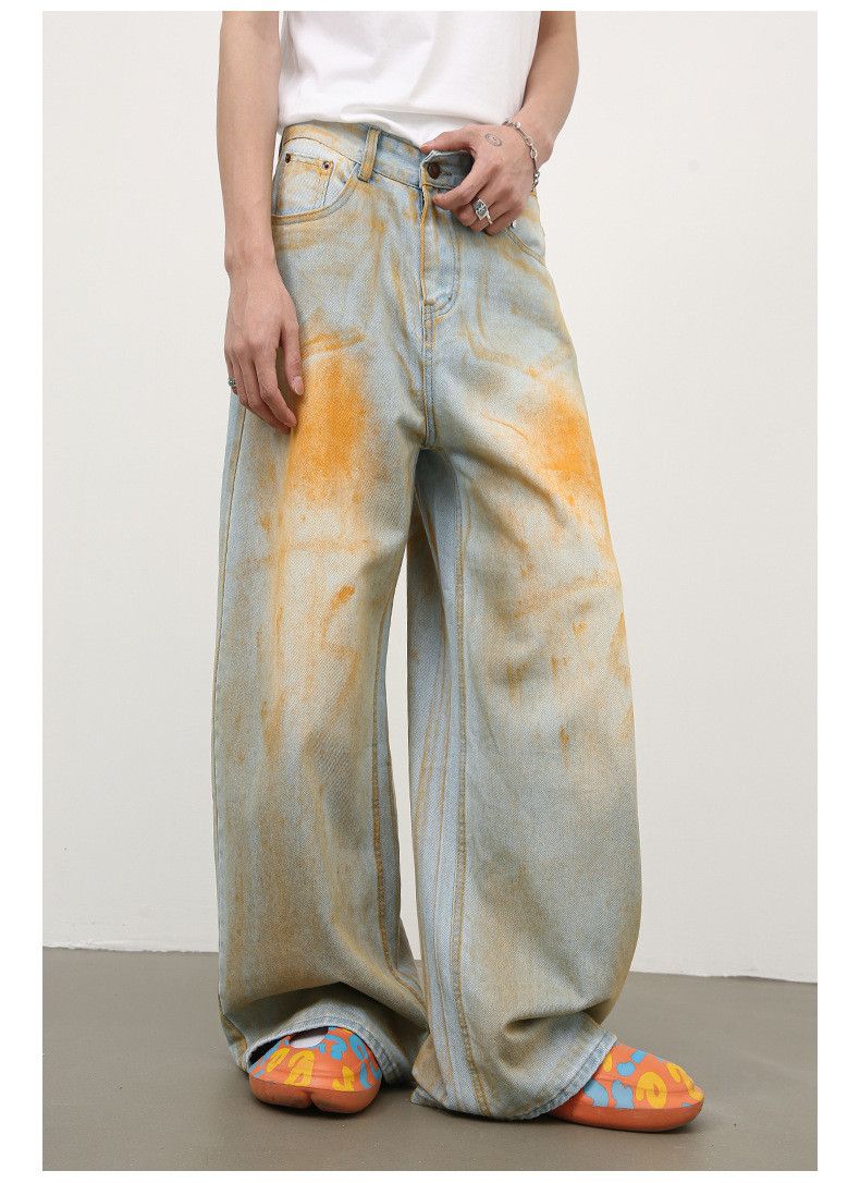 Japanese Brand Men's street vibe splatter paint retro loose straight jeans Size US 32 / EU 48 - 3 Thumbnail