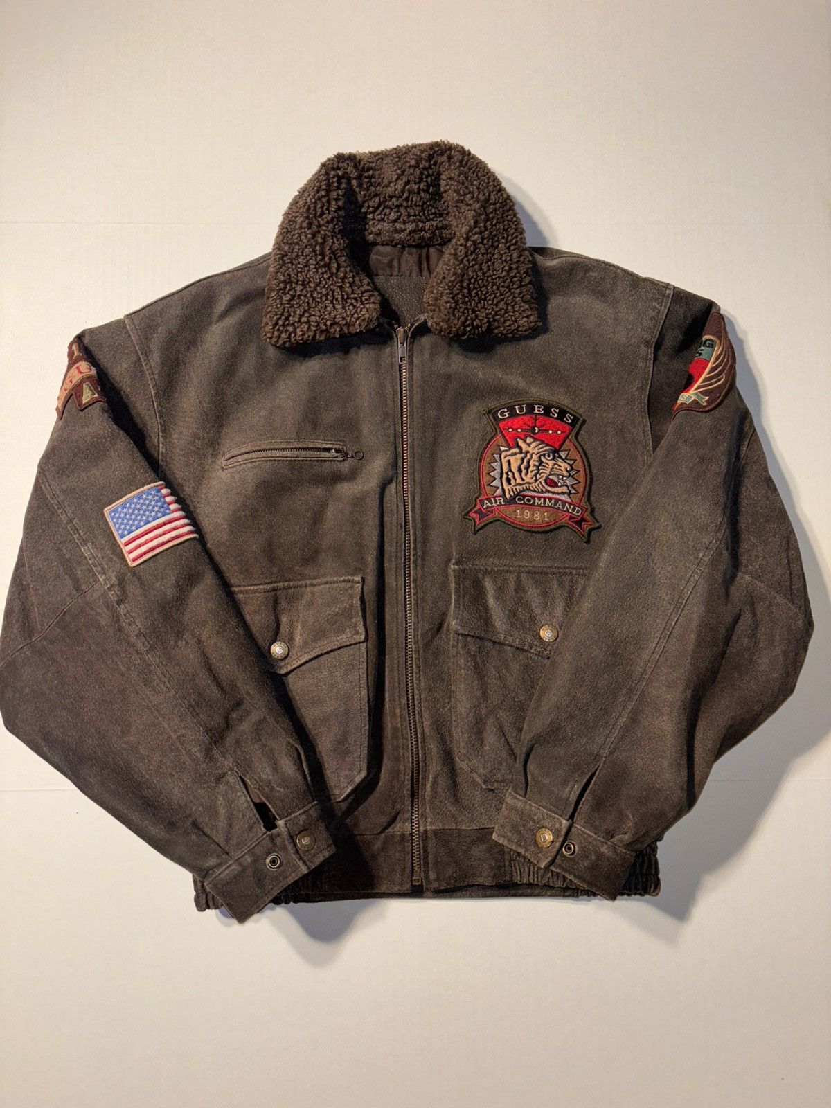 Guess Air Command Military Flight G-1 Leather Bomber Jacket