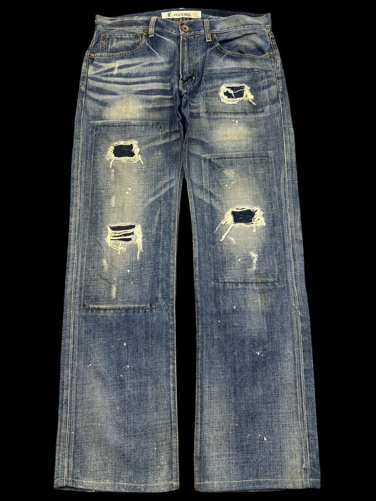 💥Sick💥Back Number Patchwork Paint Splatter Denim F864
