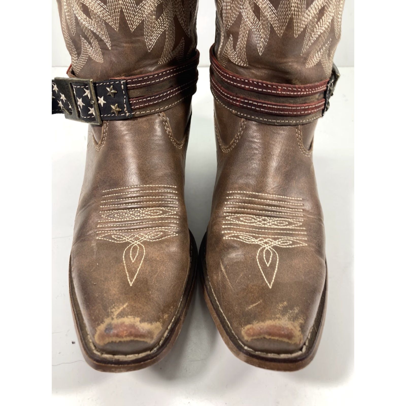 Durango VINTAGE Durango Crush Boots Western Style Women US Flag Brown Leather 9 M Snip Toe DRD0208 Size US 9 / IT 39 - 3 Thumbnail