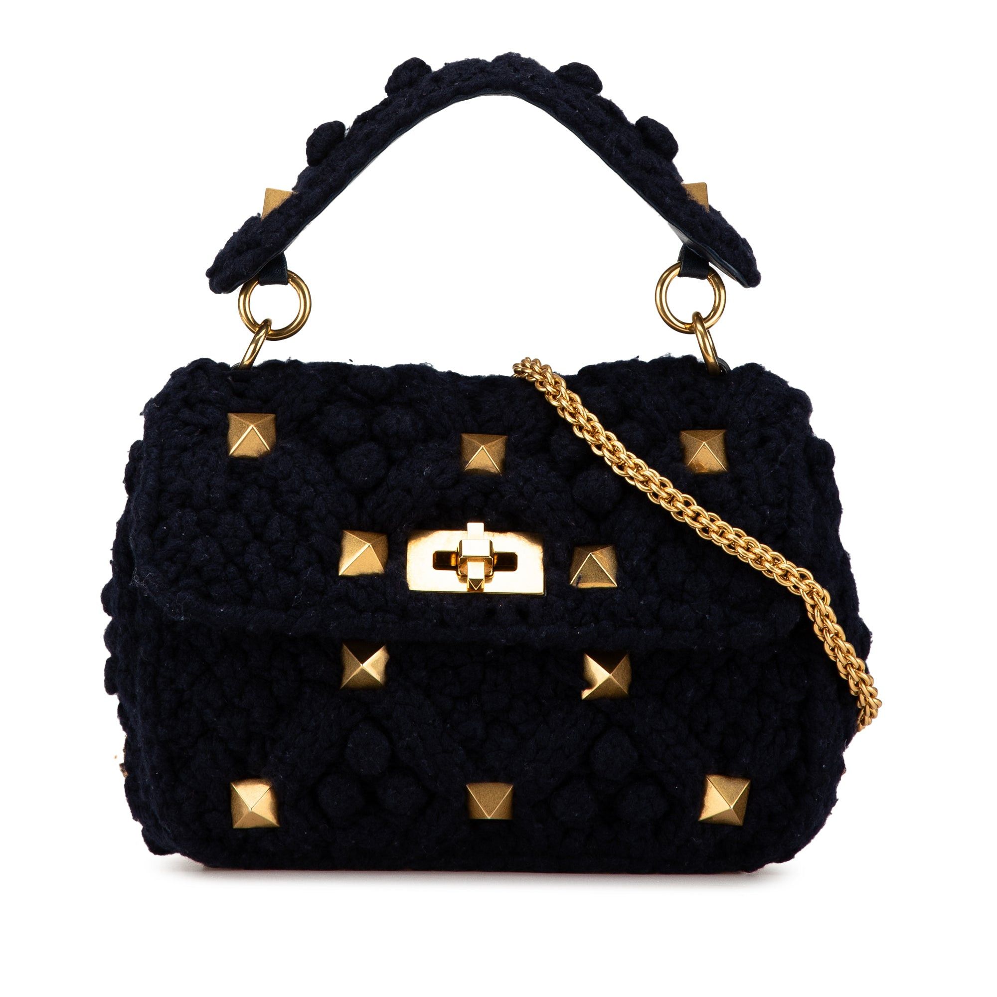 Valentino Valentino Medium Cashmere Roman Stud Satchel Blue Size ONE SIZE - 1 Thumbnail